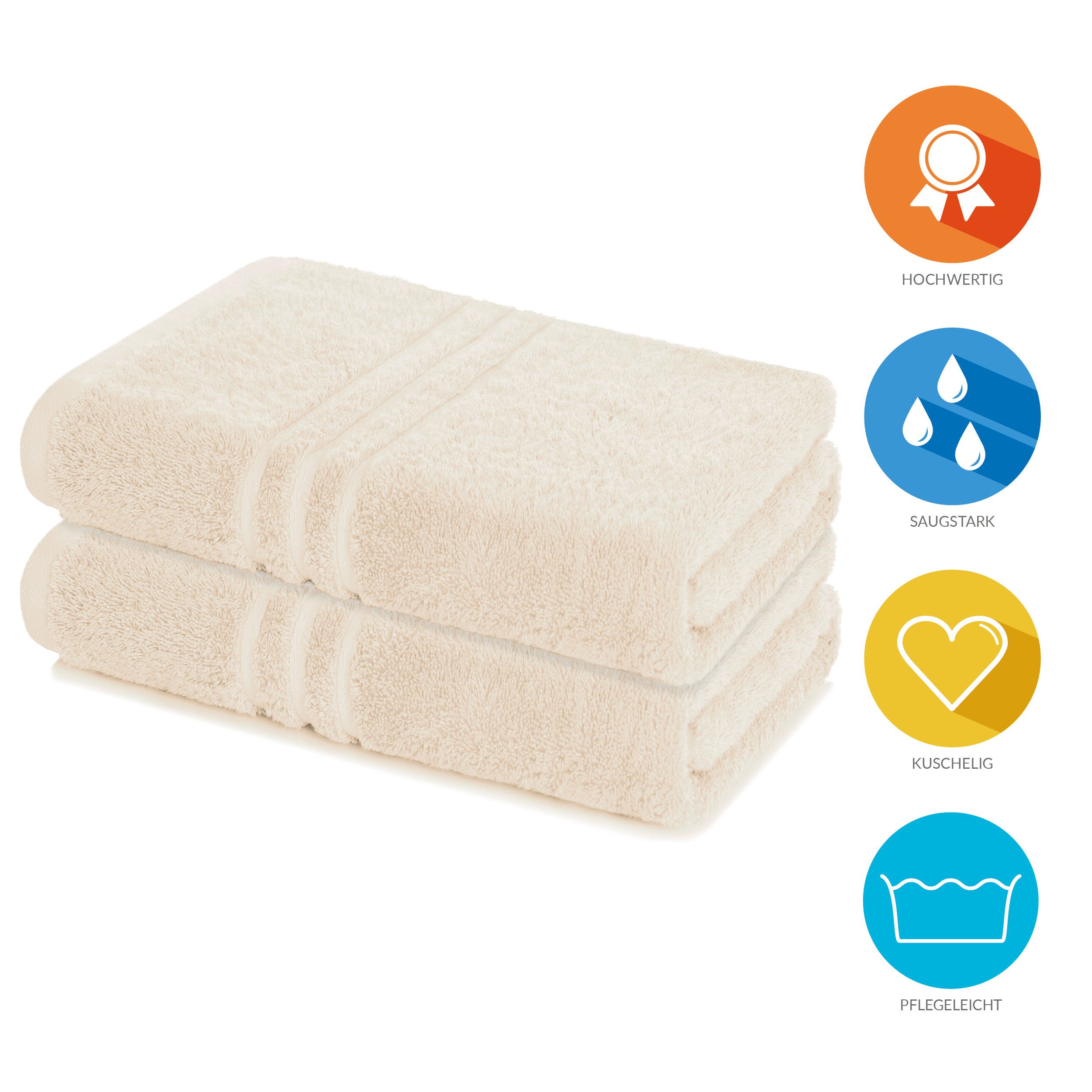 Lavea Badetuch Elena 2er Set Badetücher 100x150 cm, Duschtuch, 500 g/m² Frottier, weich & saugstark, pflegeleicht