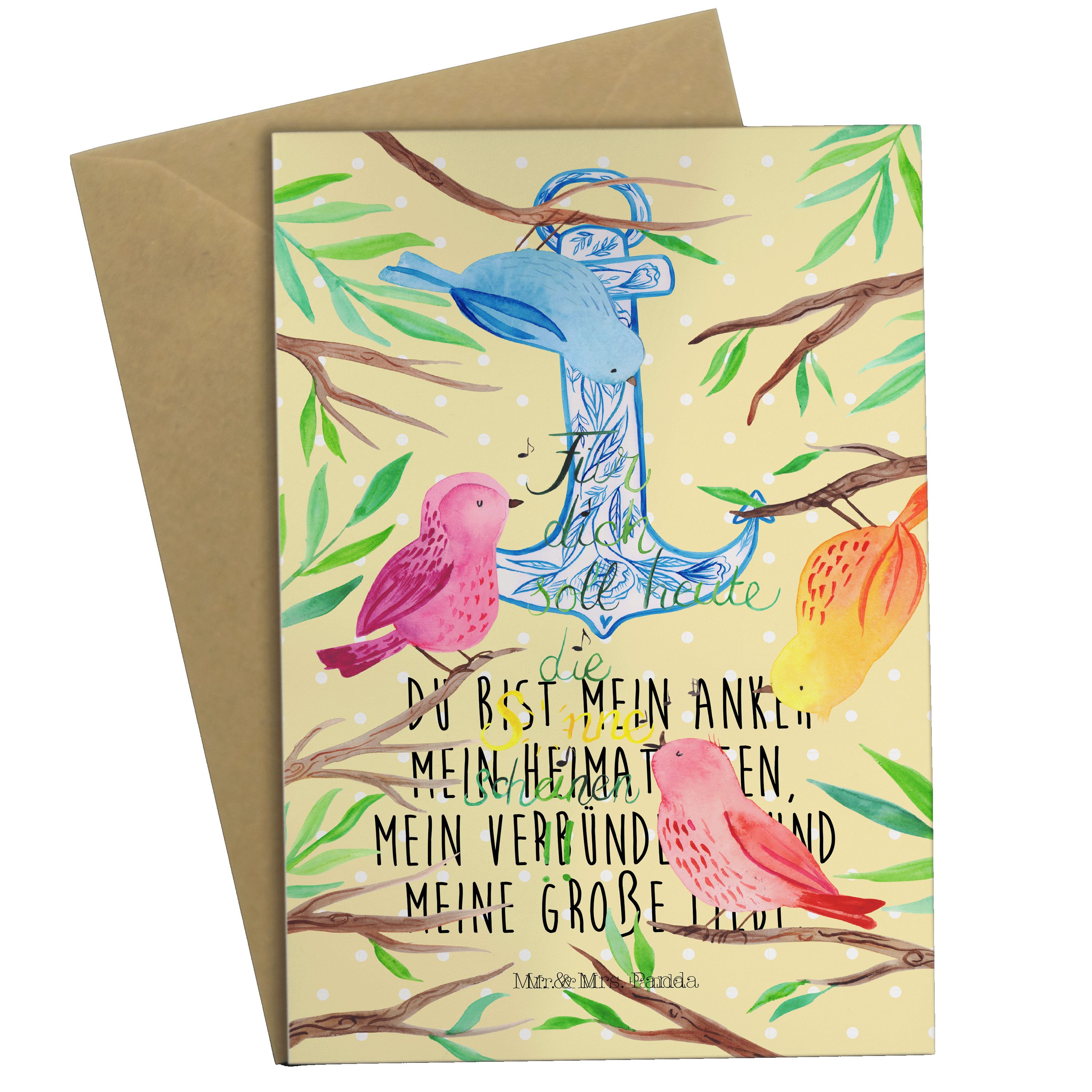 Mr. & Mrs. Panda Grußkarte Vögel Sonne - Geschenk, Klappkarte, Geburtstagskarte, Abenteuer, Früh