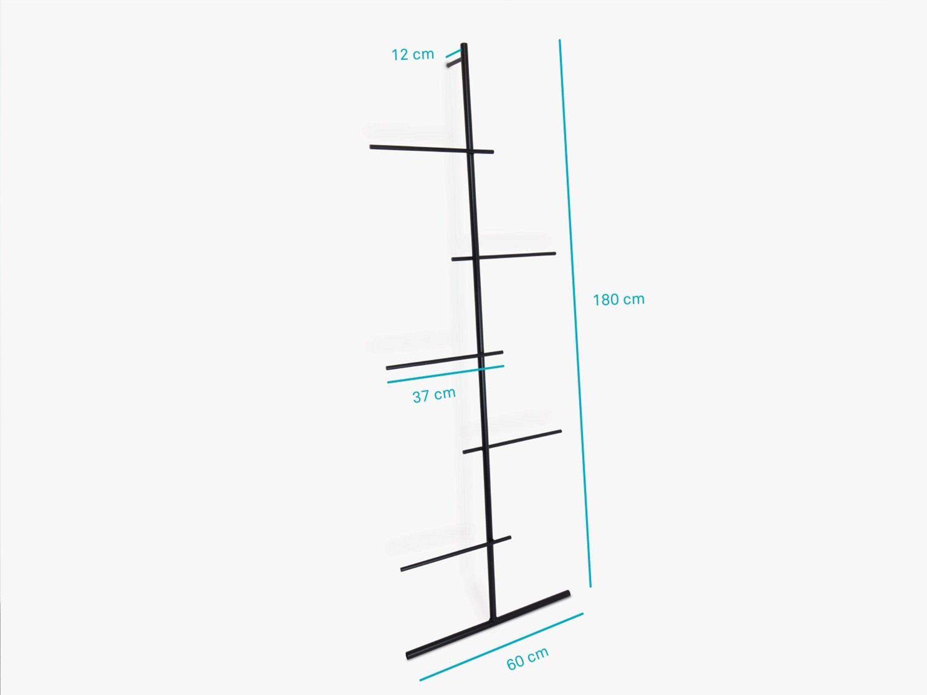 Metall cm schwarz Handtuchleiter – Metall SWENDRA, – 12 180 x 60 Kleiderleiter, kommod schwarz pulverbeschichtet x Leiterregal