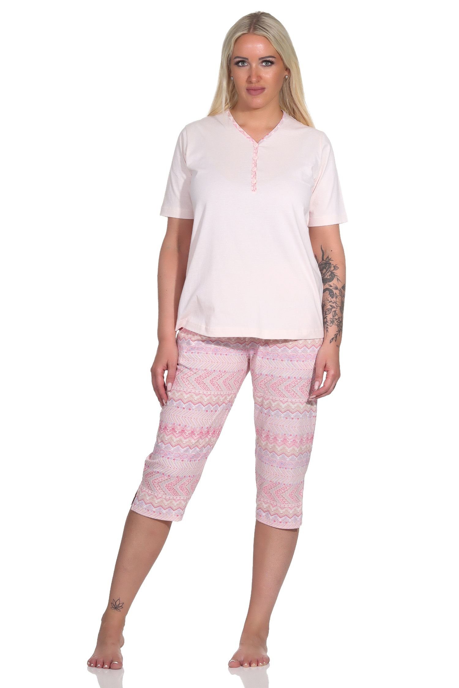 rosa kurzarm - Schlafanzug Übergrössen Pyjama Damen auch Ethnolook in im Capri Normann