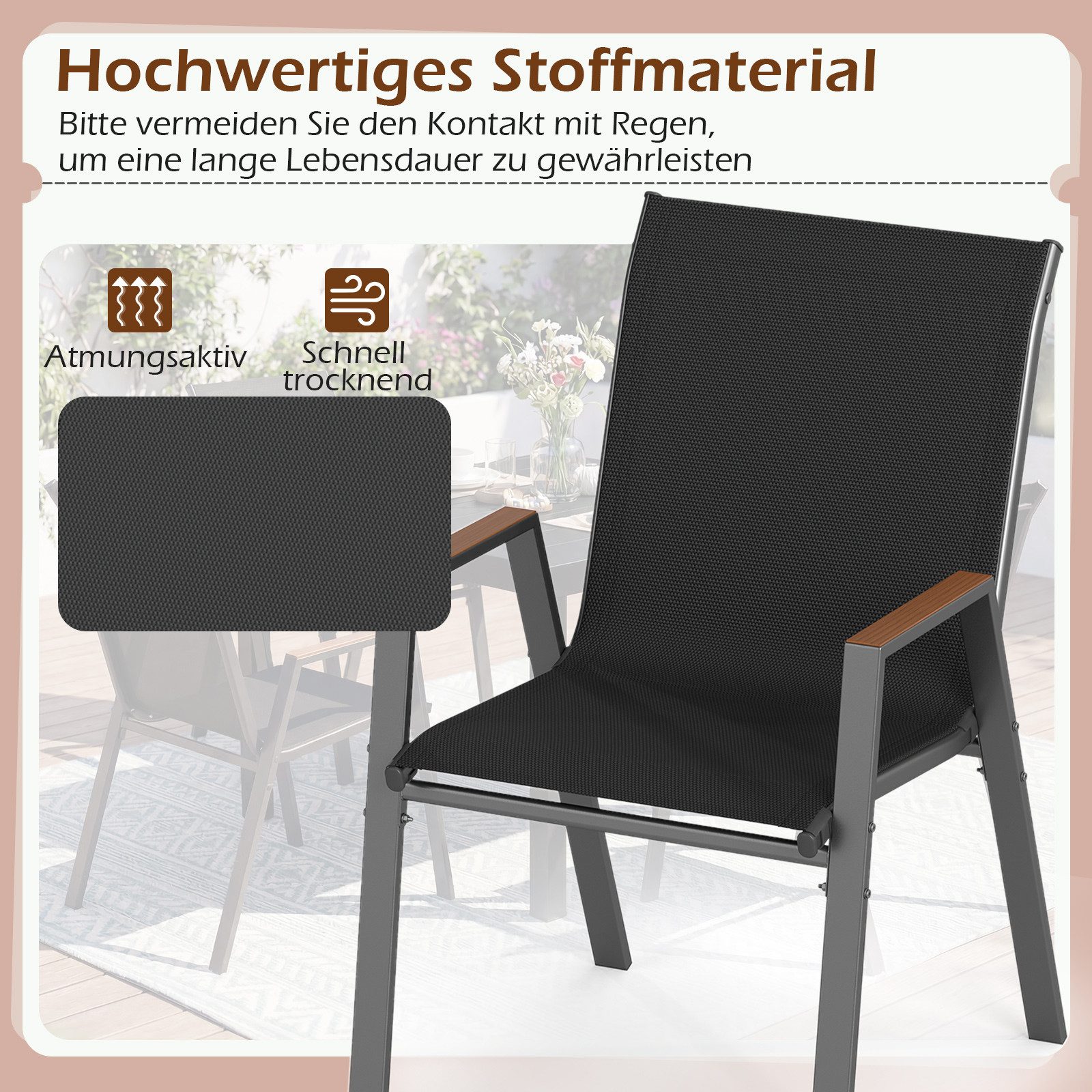 COSTWAY Gartenstuhl (2 St), Terrassenstuhl stapelbar mit Armlehnen, bis 180kg