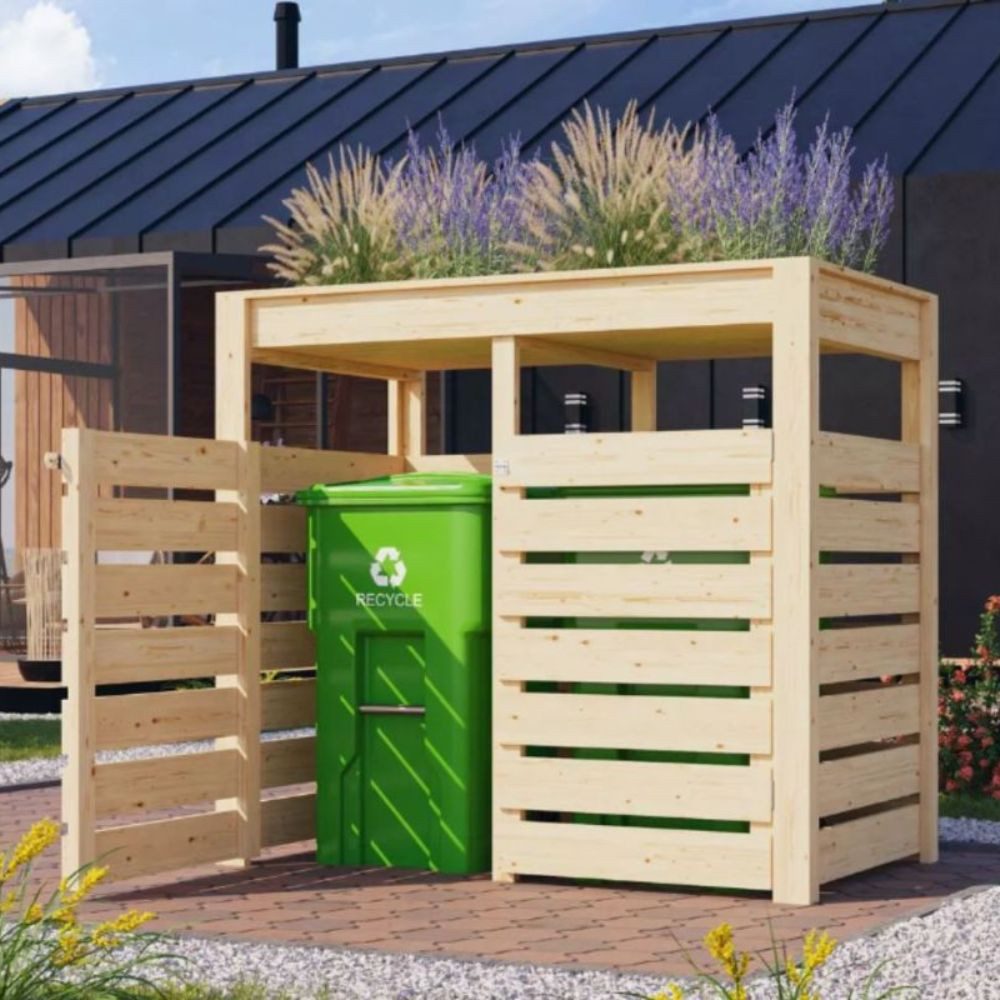 Karibu Mülltonnenbox Karibu Mülltonnenbox Doppeltüre Flachdach, 2er, 3er, 19 mm, Natur