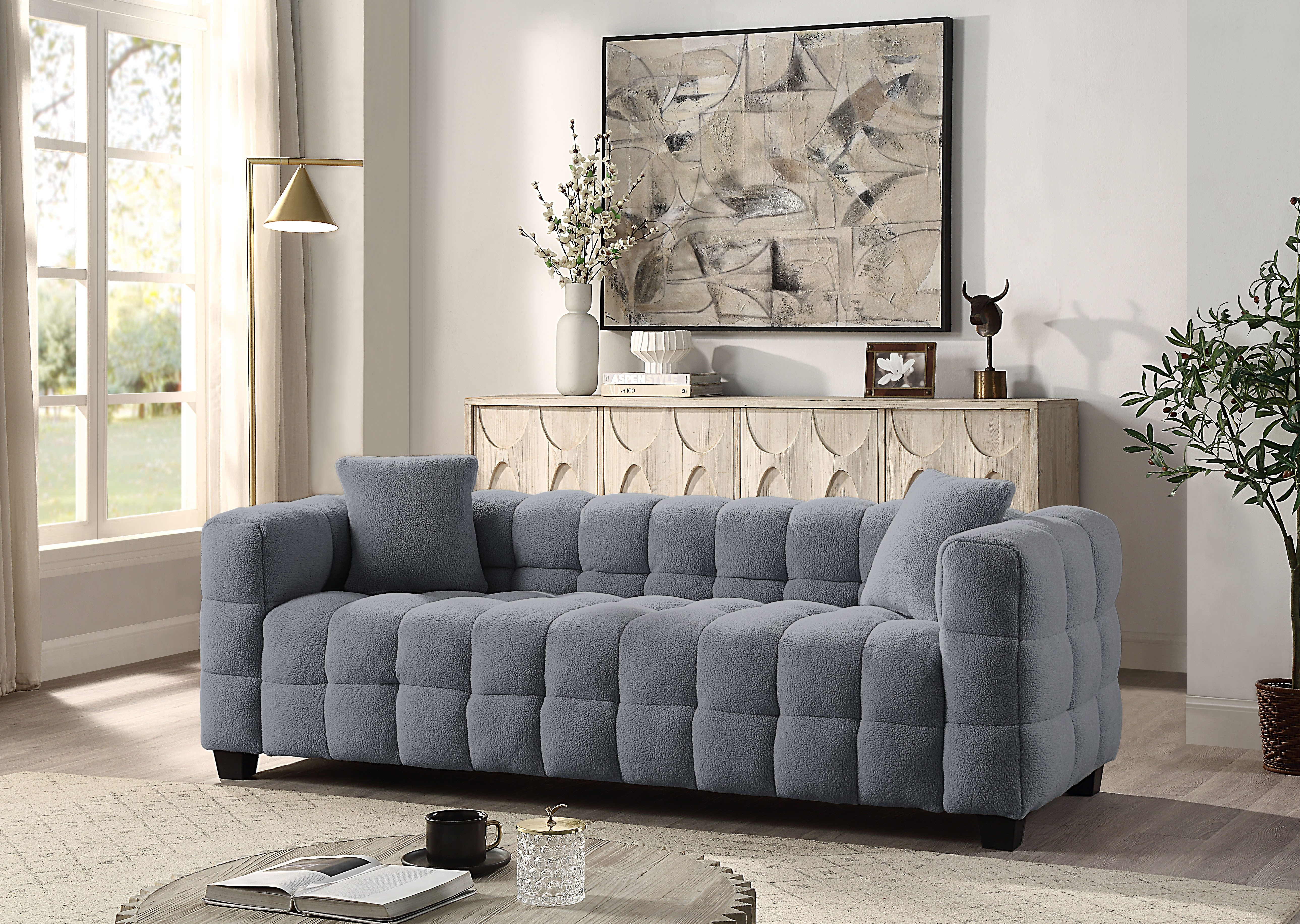 ATLANTIC home collection 3-Sitzer Stella Design-Sofa mit Steppung, Bubble-Optik, B: 206cm, inkl. 2 Zierkissen und mit modernem Teddy Stoff