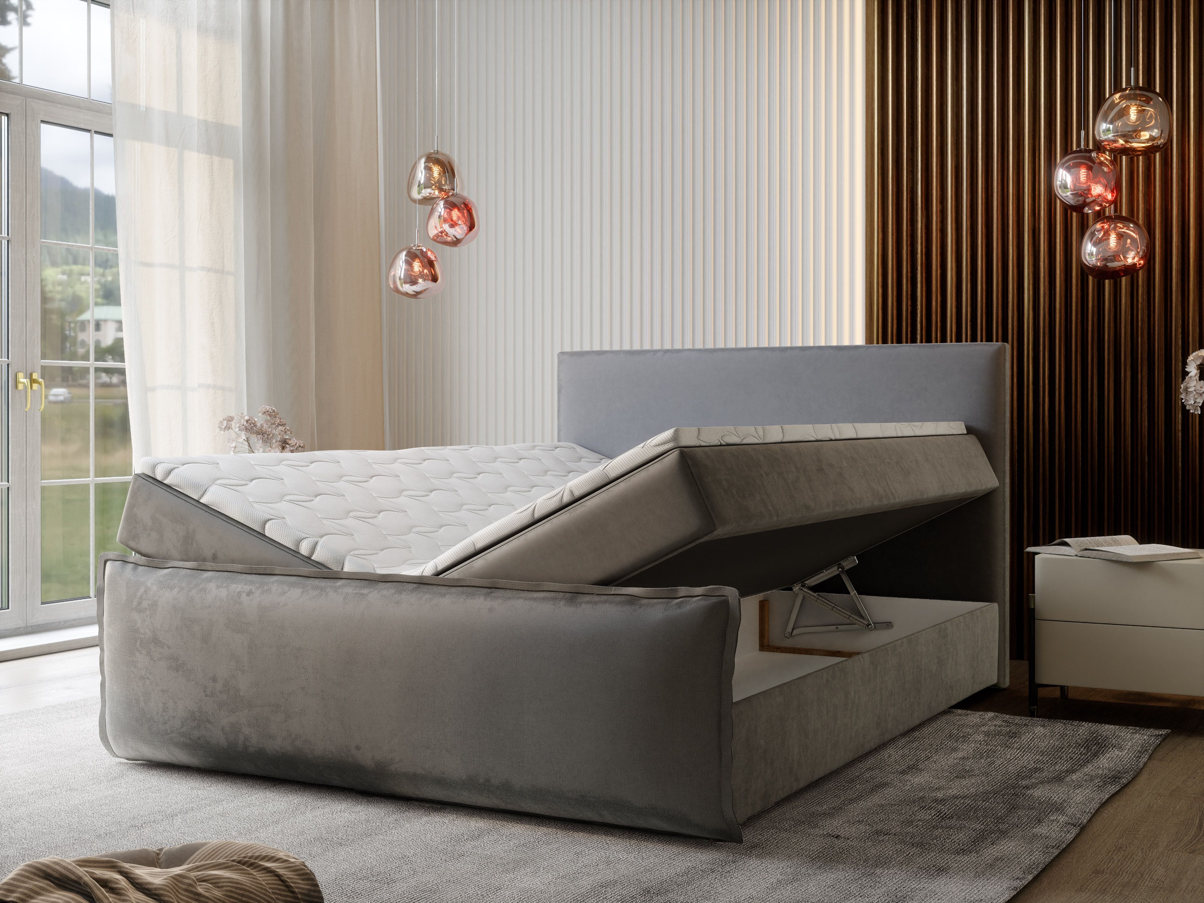 Masseno Boxbett MONTA 160x200 cm mit Bonell Matratze und Topper, Doppelbett, Polsterbett mit Kopfteil, Boxspringbett