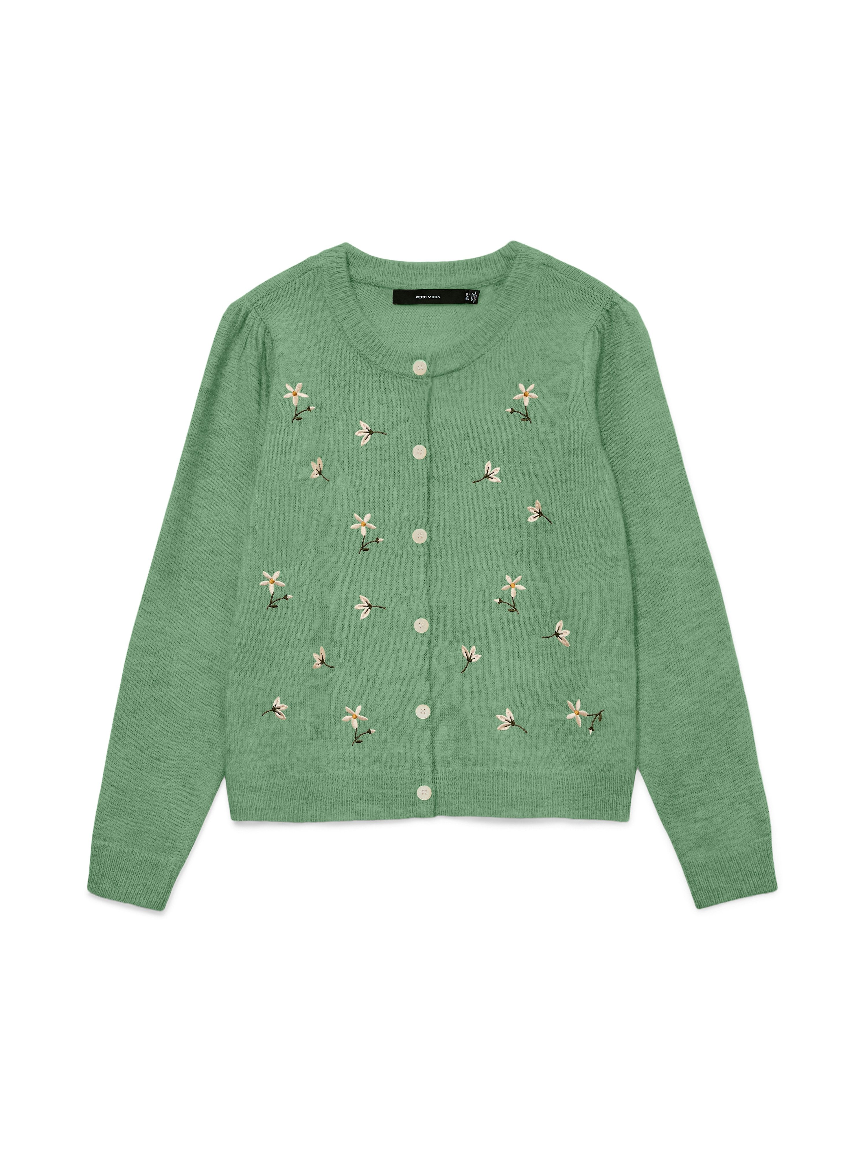 Vero Moda Strickjacke VMFIORELLA EMB LS O-NECK SHORT CARD BOO mit Blumenstickerei