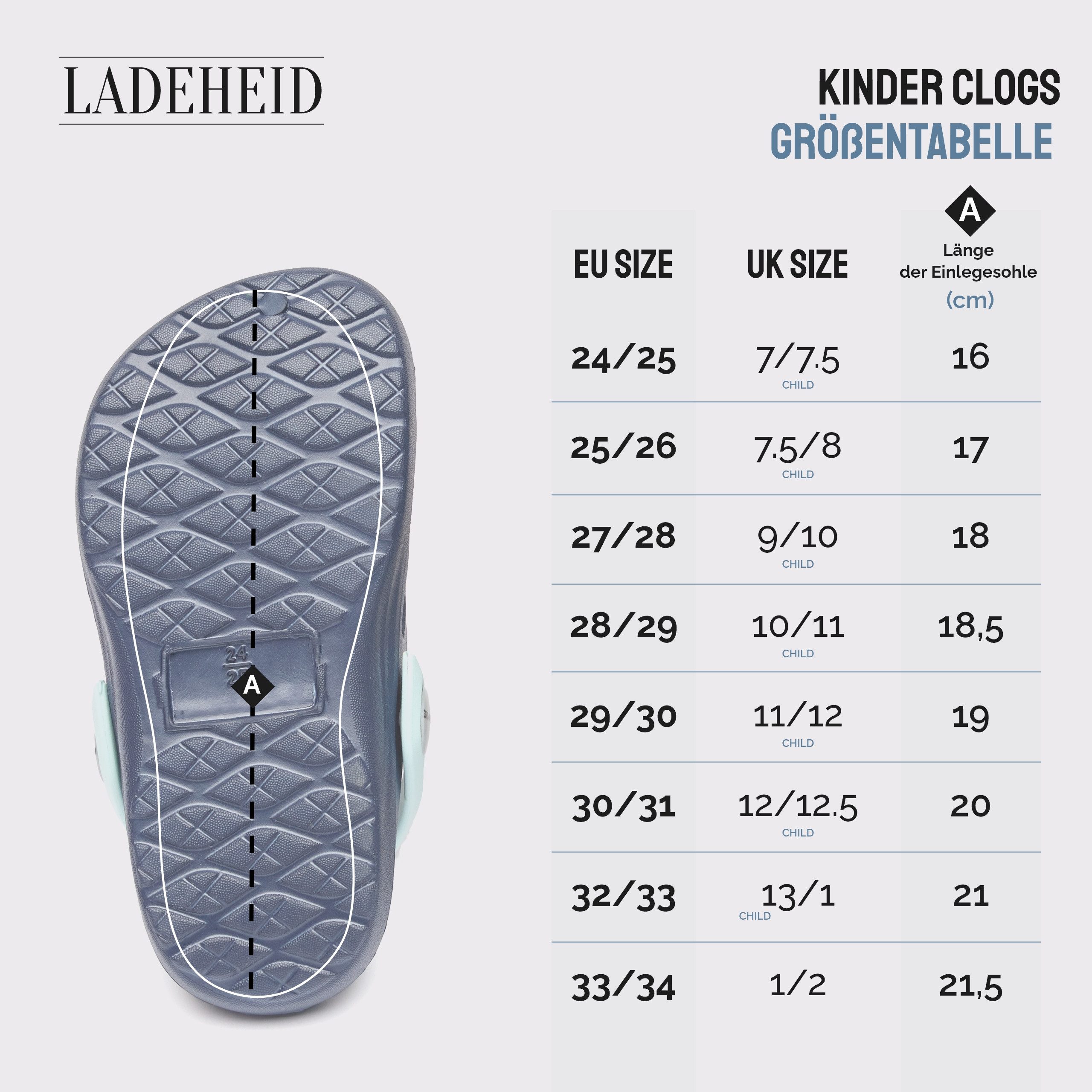 Ladeheid Kinder leichte EVA Clogs Gartenclogs Gartenschuhe LACA14 Clog