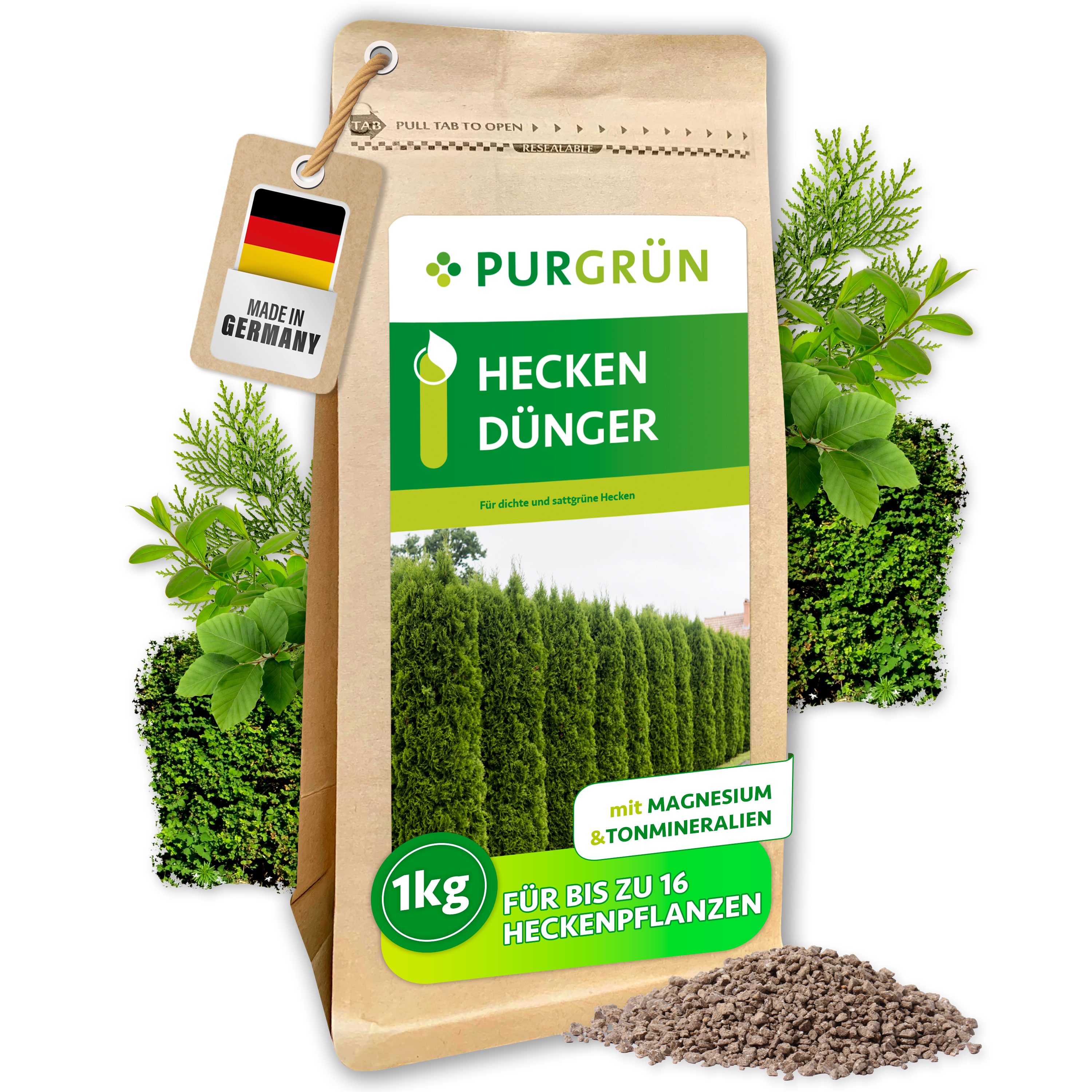 Purgrün Gartendünger Heckendünger, NPK 8+4+5, Magnesium, Kalium, 1 kg, Granulat, 1-St., 1 kg