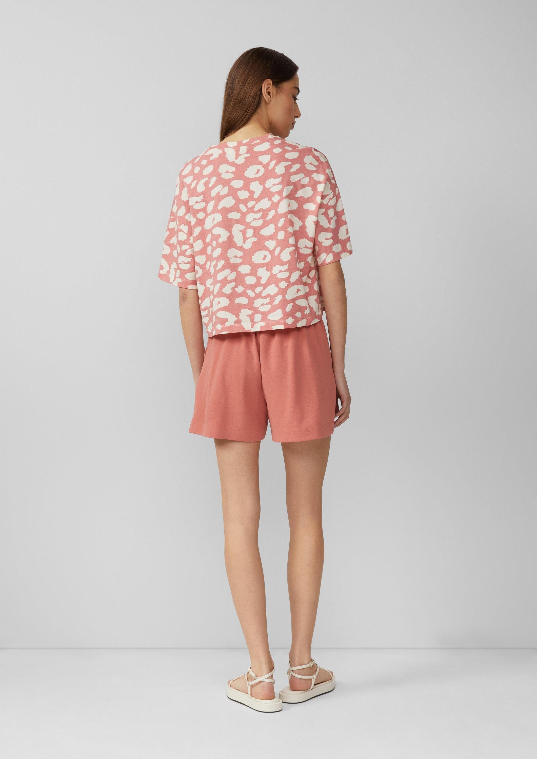 QS Kurzarmshirt T-Shirt Verkürztes T-Shirt mit All-over-Print
