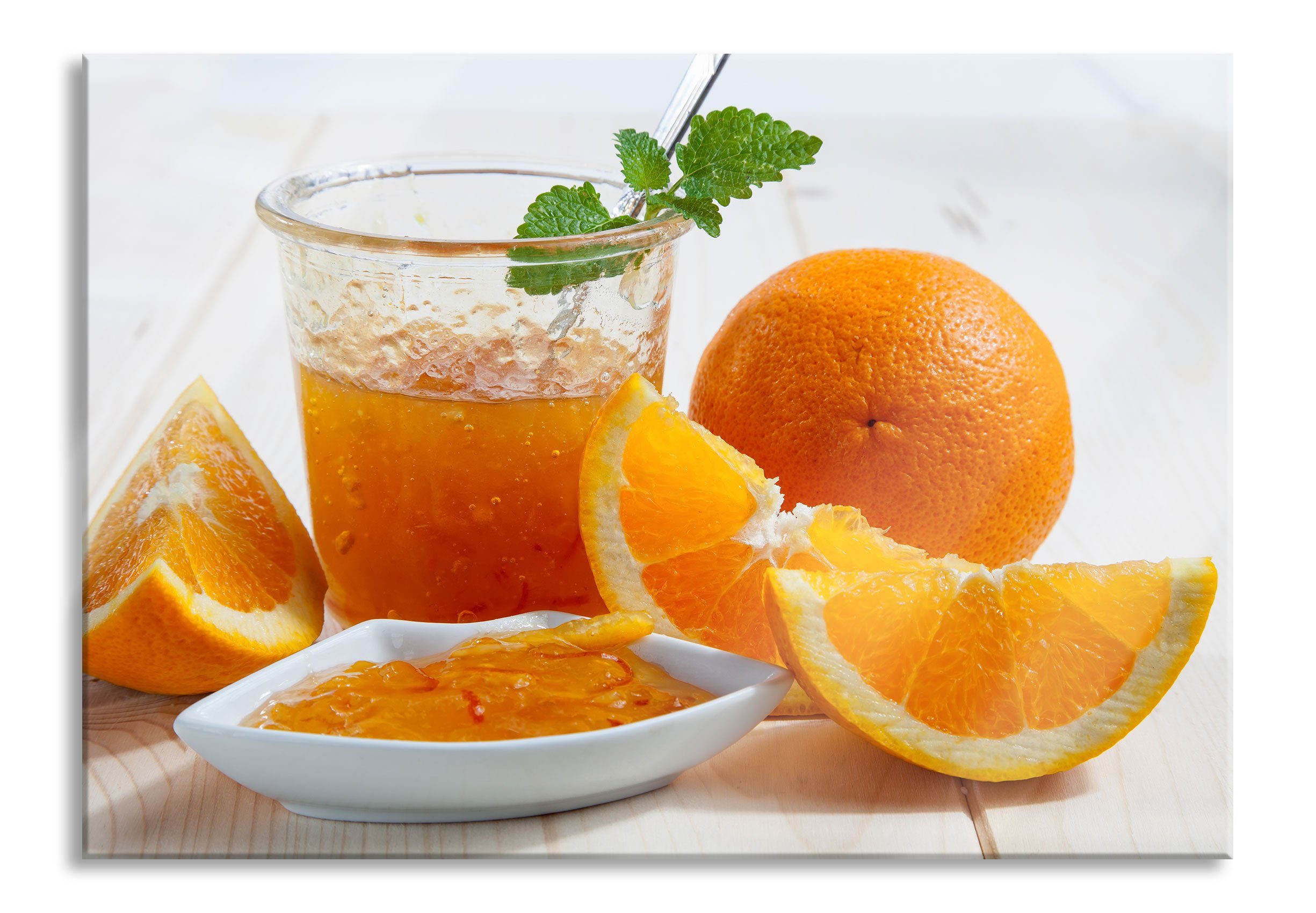 Pixxprint Glasbild Frische Orangenmarmelade, Frische Orangenmarmelade (1 St), Glasbild aus Echtglas, inkl. Aufhängungen und Abstandshalter