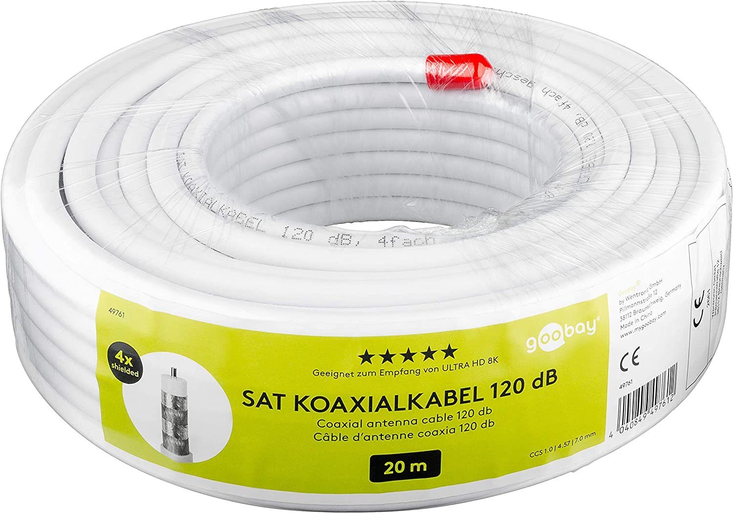 SAT-Kabel 49761 SAT-Kabel, dB, Goobay 4-Fach Goobay Koaxialkabel, geschirmt, CCS, 120