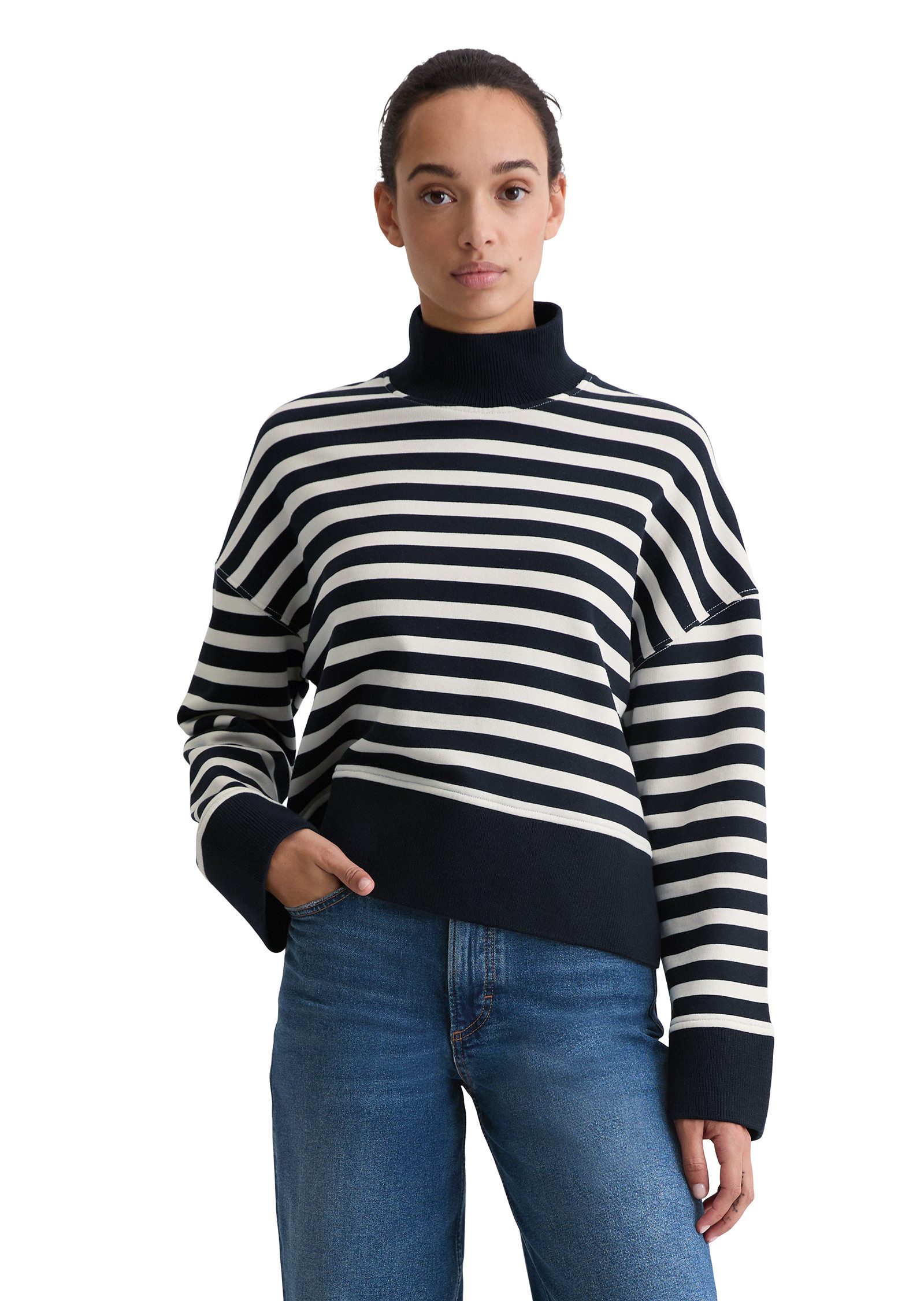 Marc O'Polo Sweatshirt mit breitem Rippstrick-Bund günstig online kaufen