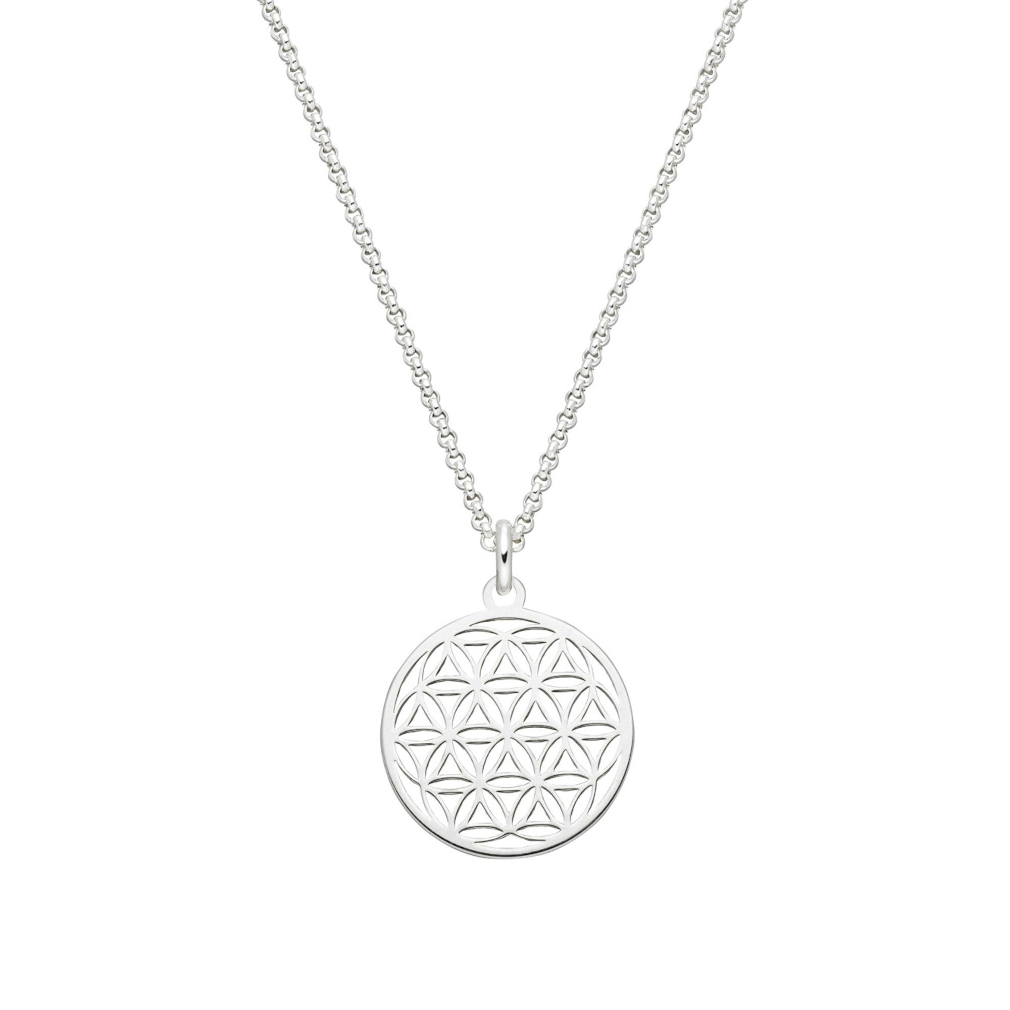 Kette mit Anhänger Rollokette Blume des Lebens Anhänger 925 Silber ø 15 mm