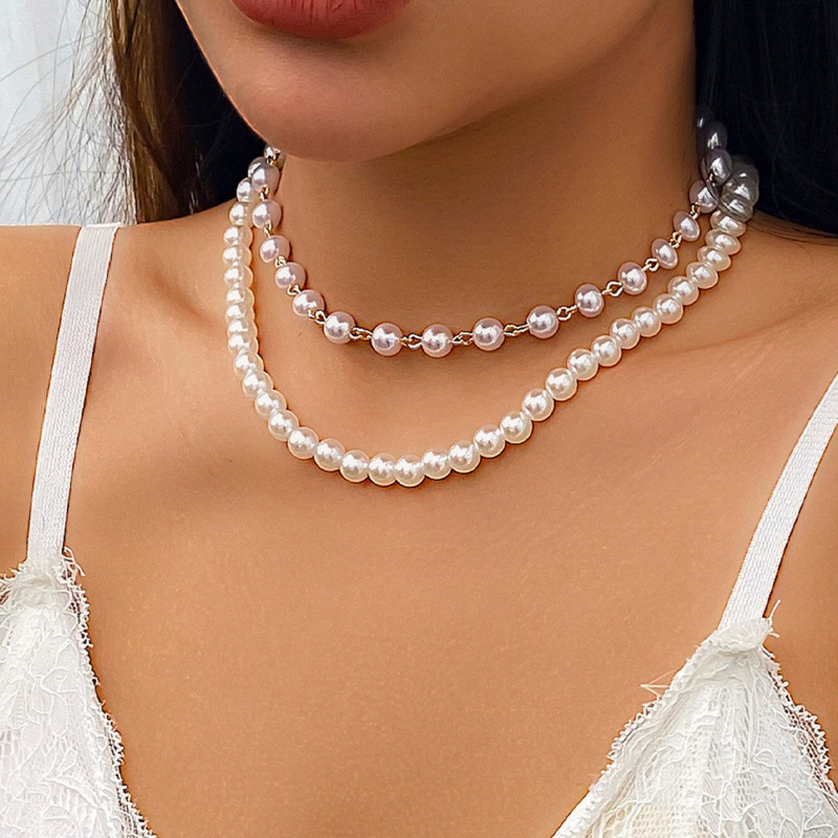 KARMA Perlenketten-Set 2er Set Perlenkette Weiß günstig online kaufen