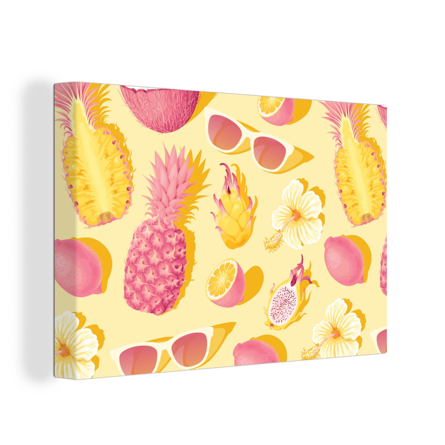 OneMillionCanvasses® Leinwandbild Sommer - Ananas - Gelb, (1 St), Wandbild Leinwandbilder, Aufhängefertig, Wanddeko, 30x20 cm