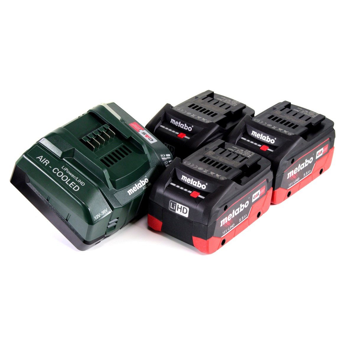 metabo Akku Basis Set 18V mit 3x Akku LiHD 5,5Ah + Ladegerät ASC 145 Akkupacks