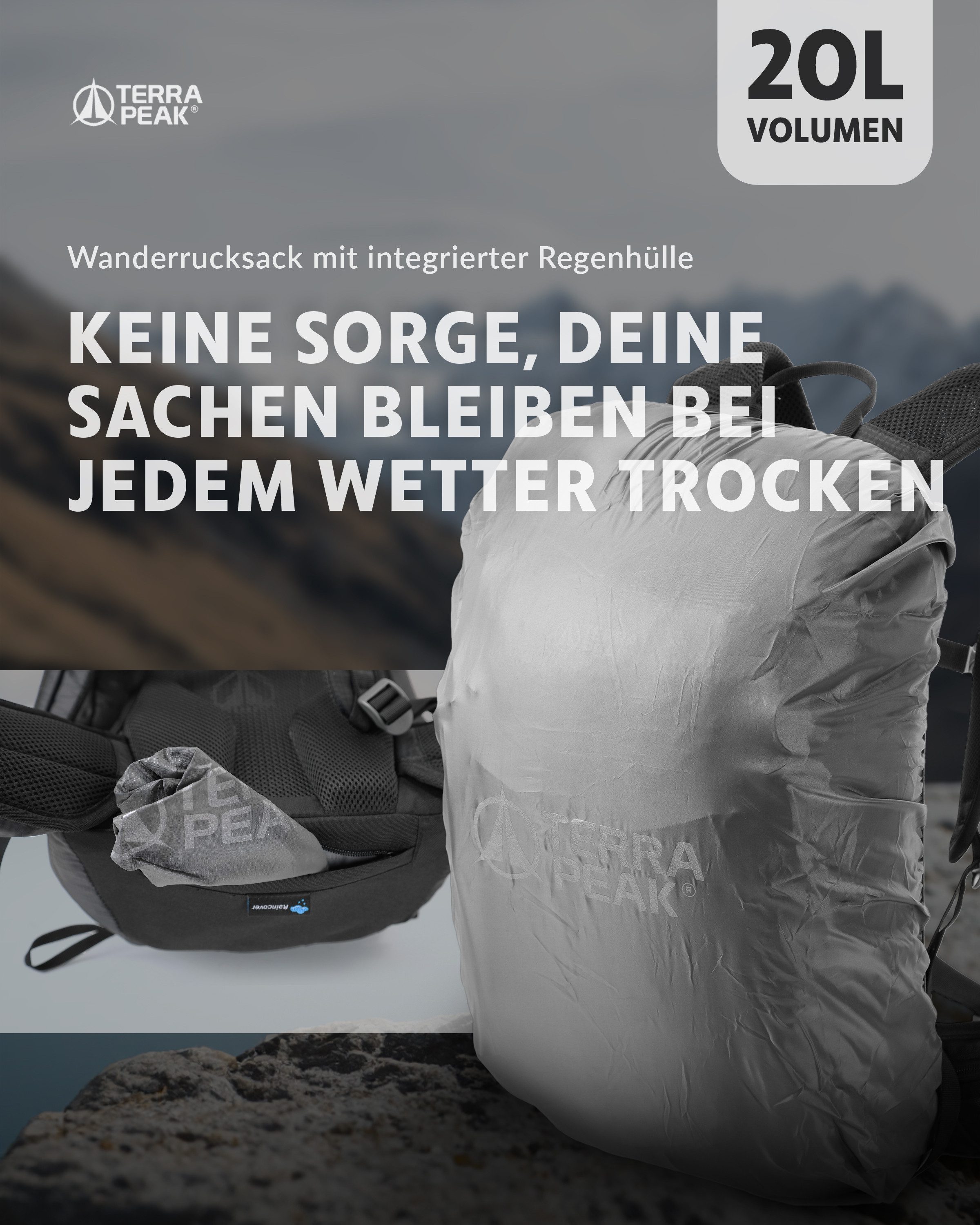 Terra Peak Wanderrucksack Airant 20, Rucksack klein mit belüftetem Netzrücken 20 Liter
