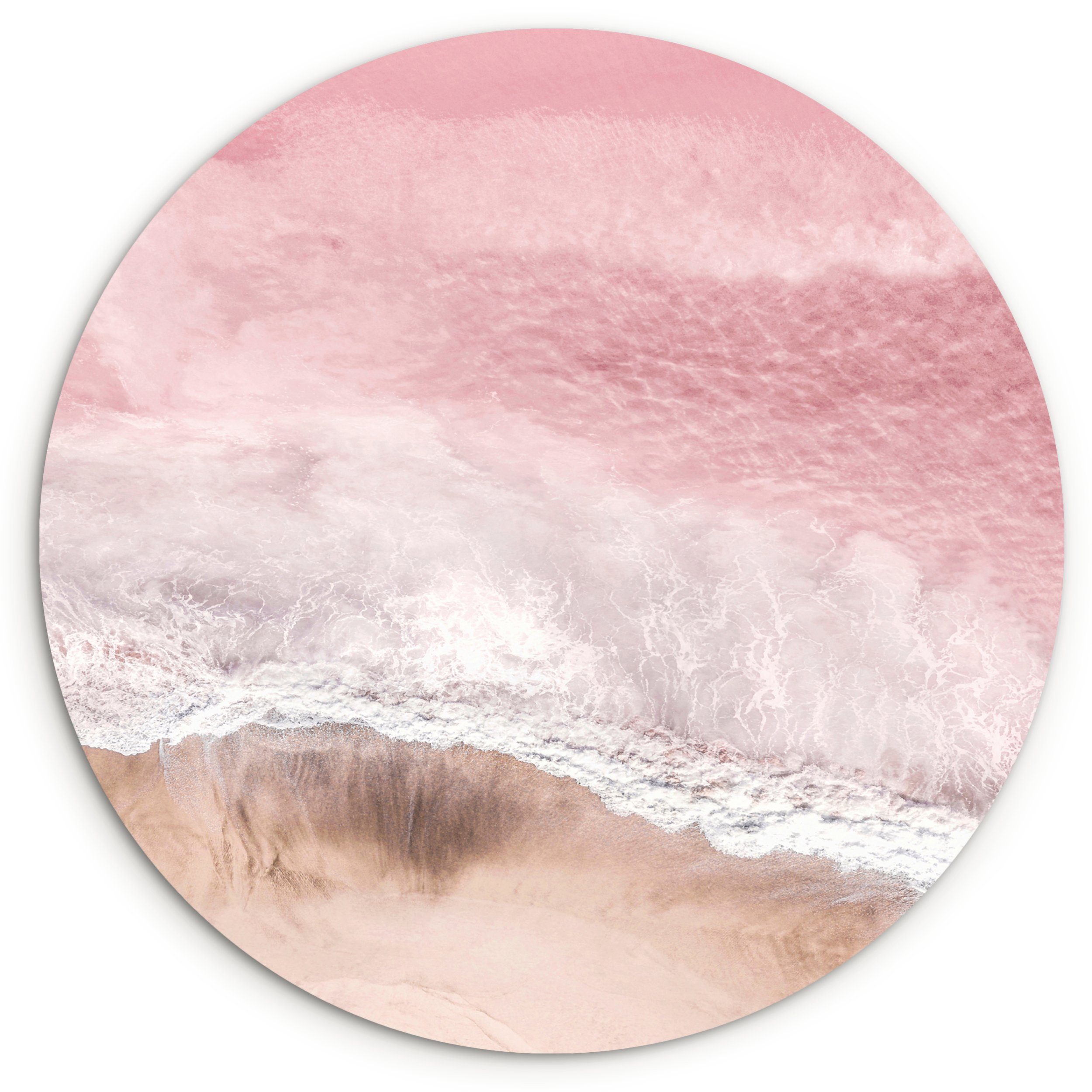 MuchoWow Gemälde Meer - Strand - Rosa - Natur, (1 St), Kreis Wanddekoration Forex, Rundes Wandbild, Wohnzimmer, 30x30 cm