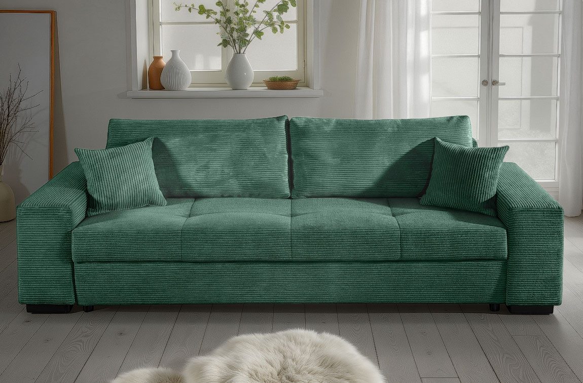 COLLECTION AB Schlafsofa Kreta, B: 248 cm, Liegefl. 137x195 cm, Schlaffunktion, Bettkasten & 2 Zierkissen, optional mit Topper