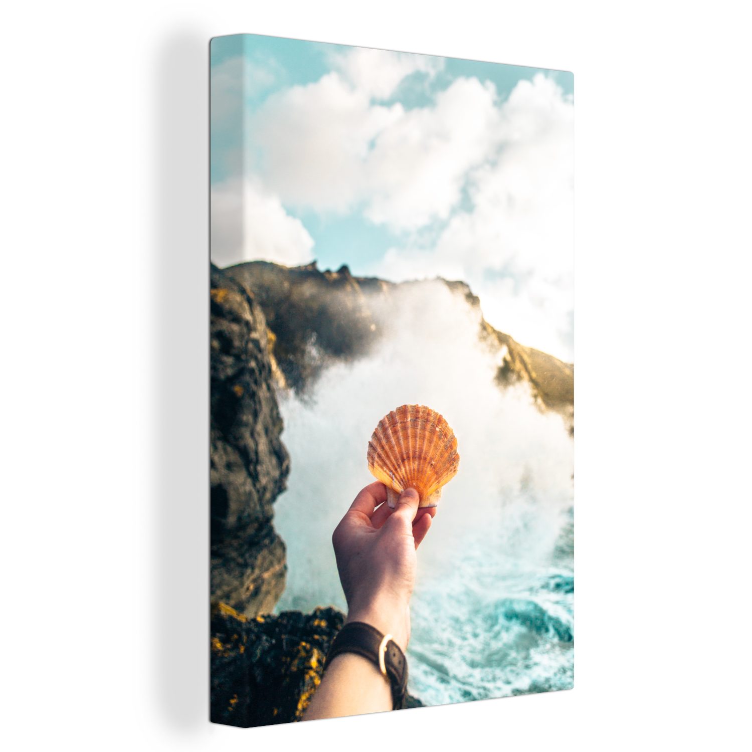 OneMillionCanvasses® Leinwandbild Muschel - Meer - Strand, (1 St), Leinwandbild fertig bespannt inkl. Zackenaufhänger, Gemälde, 20x30 cm