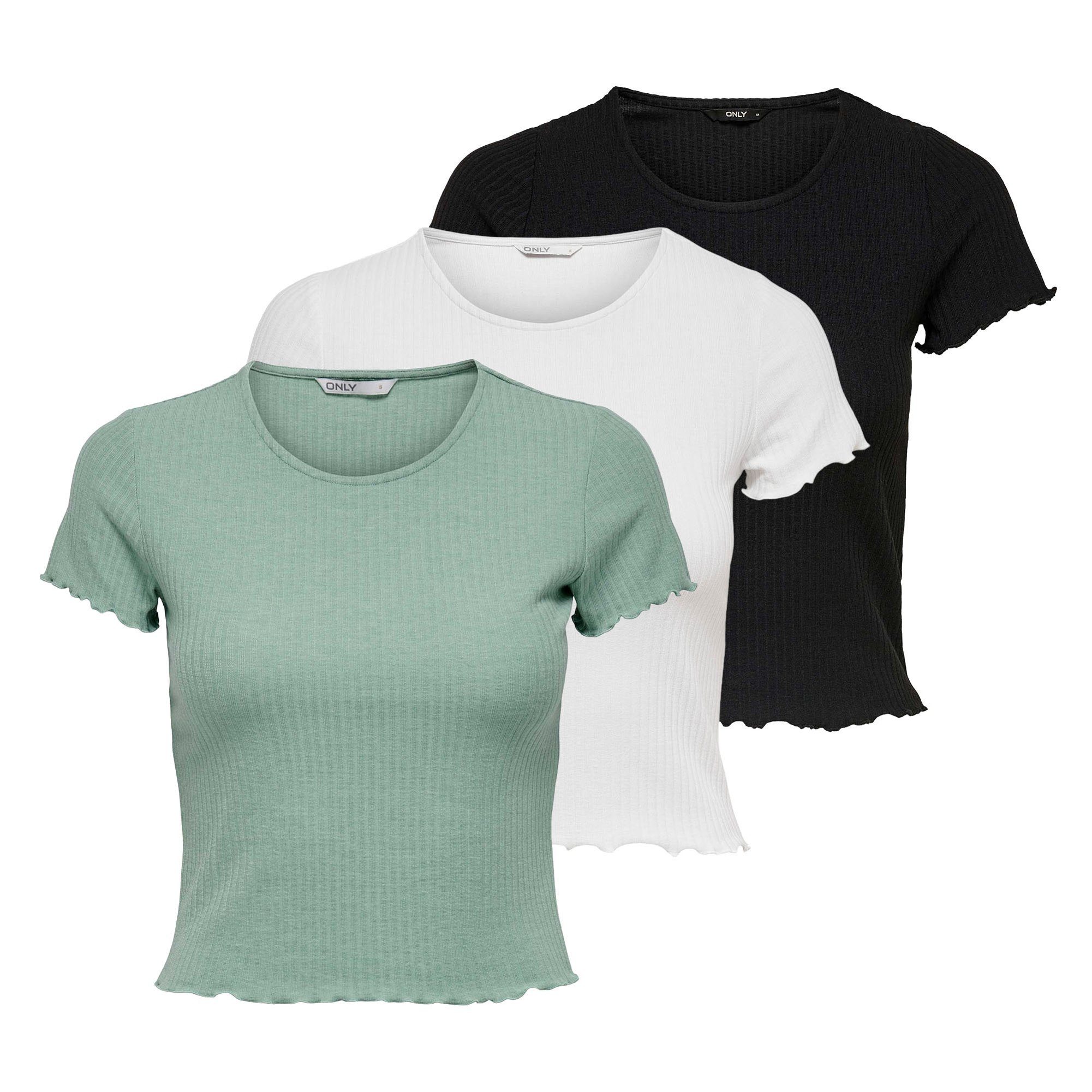 T-Shirt Damen T-Shirt 3er Pack Polyester