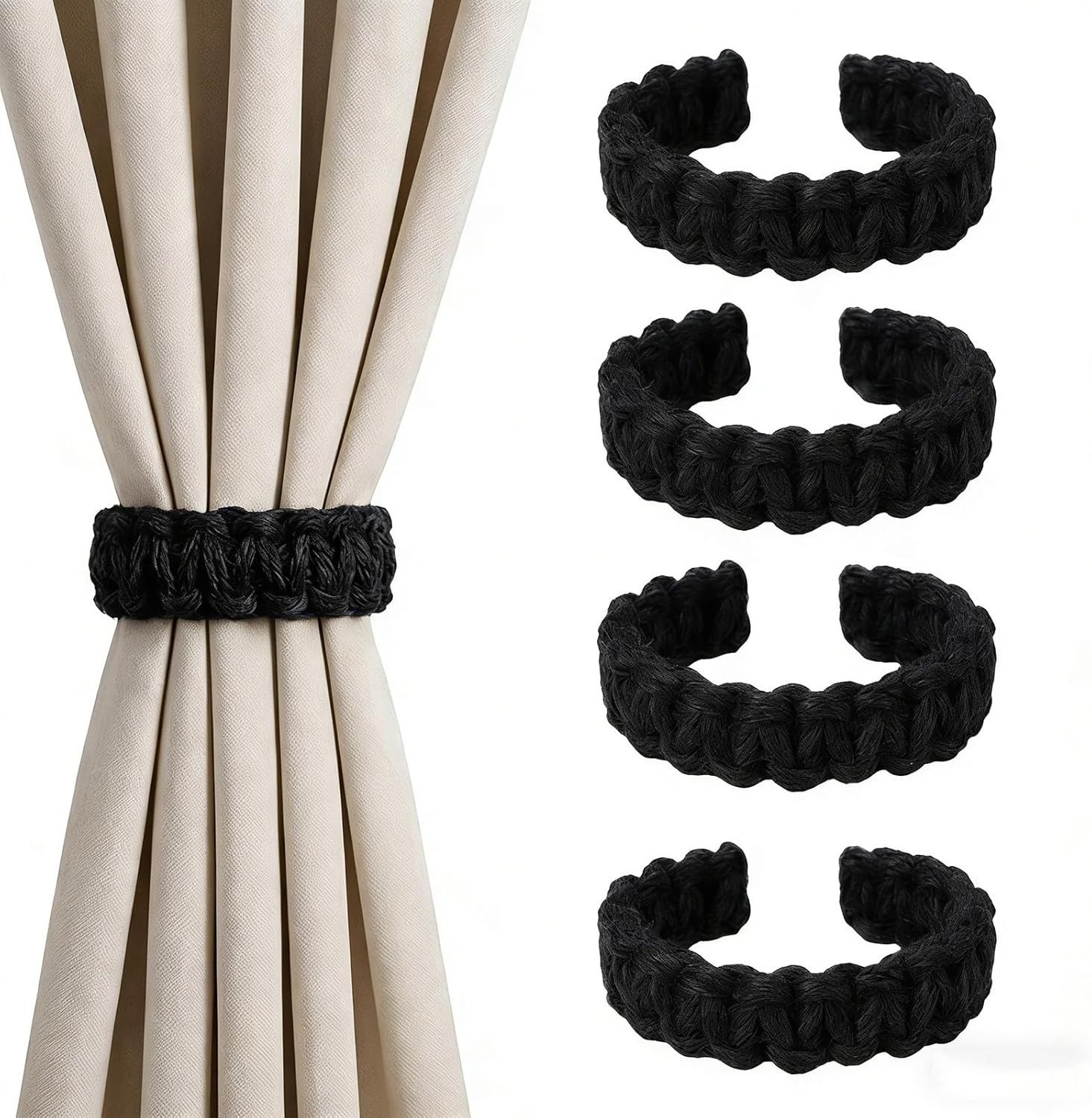 FOUORTUNATE-BEE Raffhalter Boho Gardinenhalter 4er Set für Zuhause und Büro, (4-tlg), Dekorative Boho Vorhangbinder für Innen- und Außenbereich