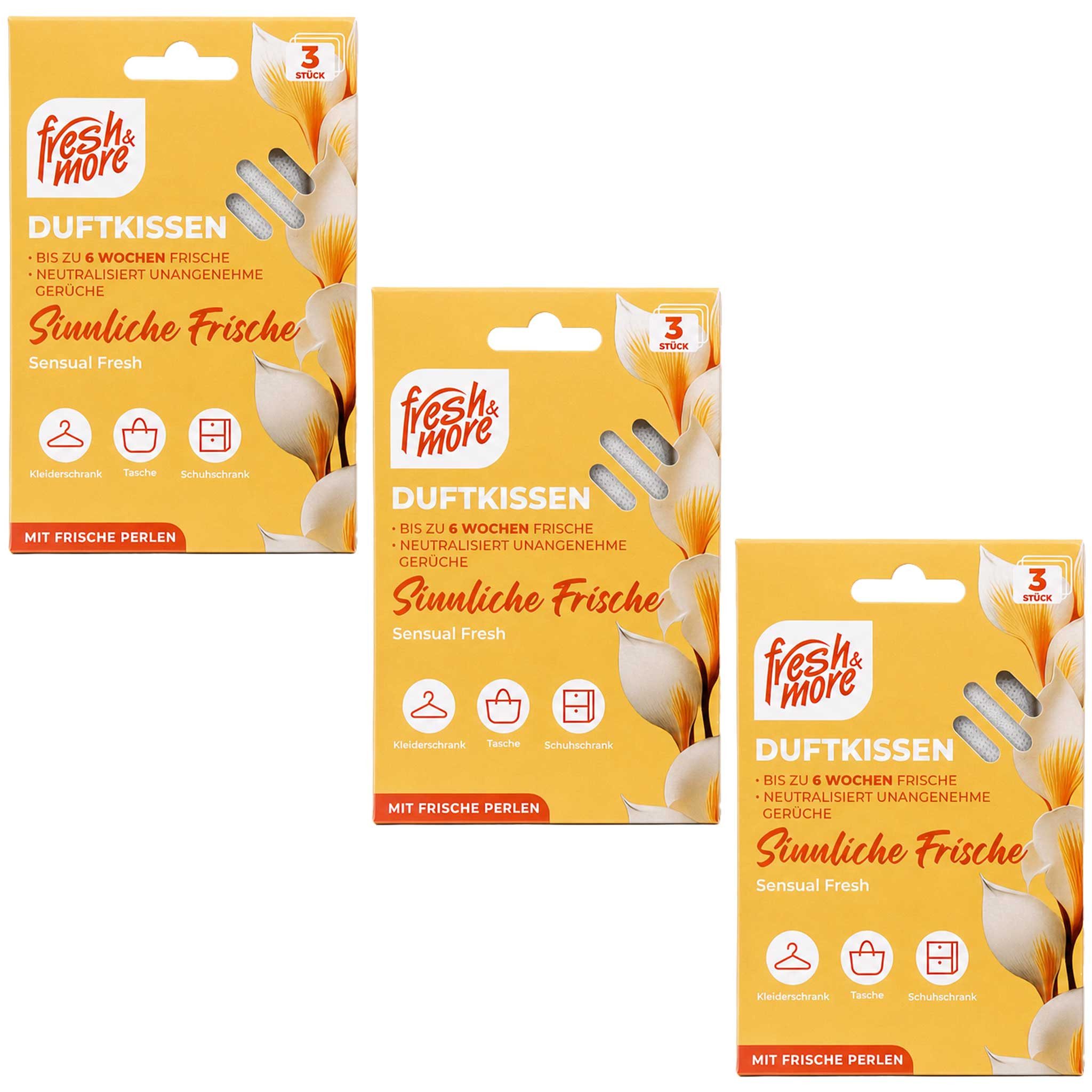 fresh & more Duftbeutel Duftkissen Mix, 3er Set, 9-tlg., 3 Packungen mit je 3 Duftkissen, 3 Duftvarianten, mit Frischeperlen