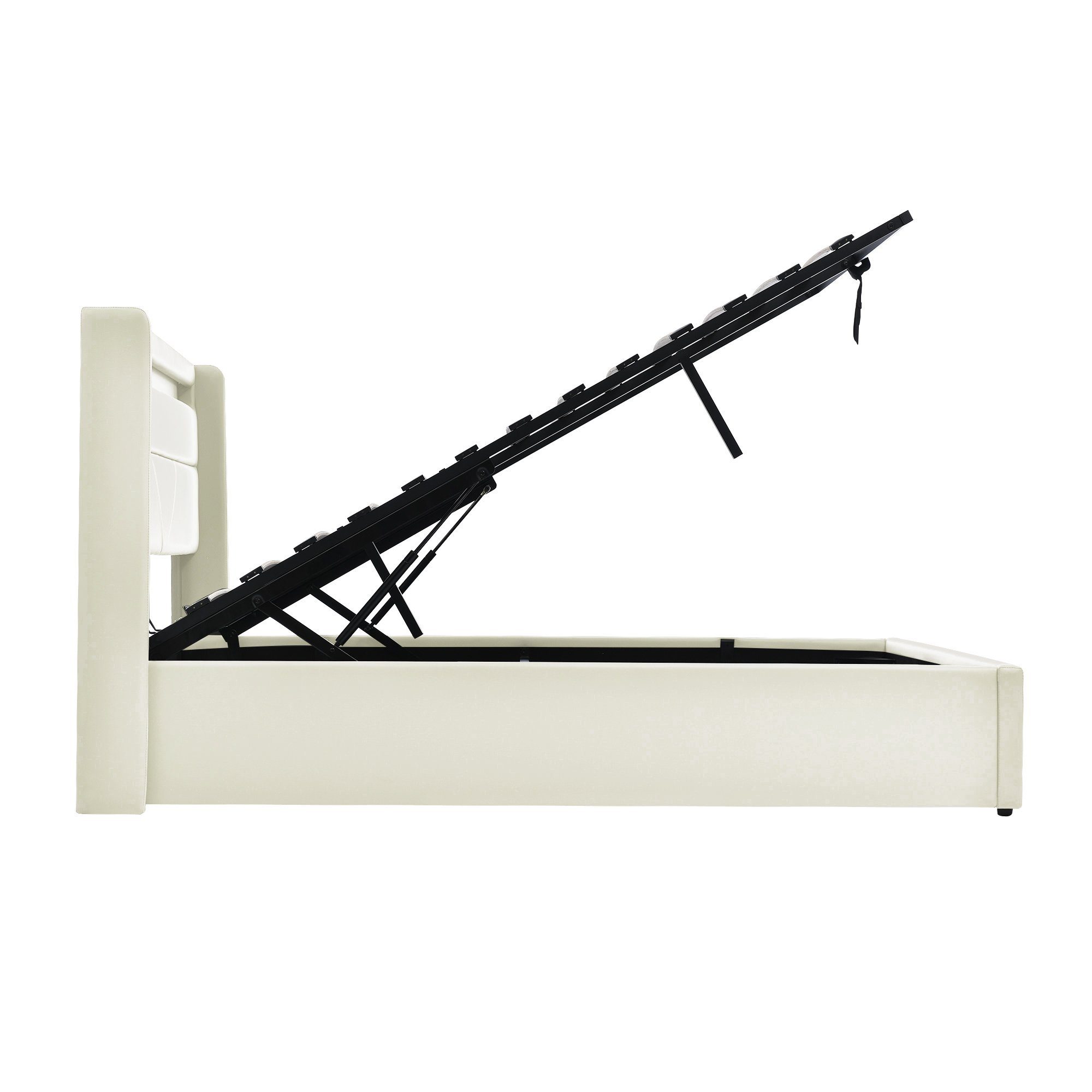 Boxspringbett (Funktionsbett, Polsterbett mit Bettkasten und Lattenrost, inkl. LED-Beleuchtung), Hydraulisches Stauraumbett Doppelbett 140x200cm, Bezug aus Kunstleder