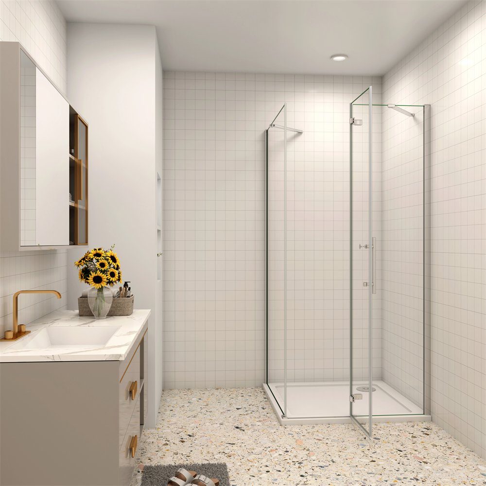 duschspa Eckdusche Eckeinstieg Duchkabine Duschtür Falttür mit Duschtasse Duschwanne, BxT: 76x76 cm, Einscheibensicherheitsglas, Sicherheitsglas, Set, mit Duschwanne