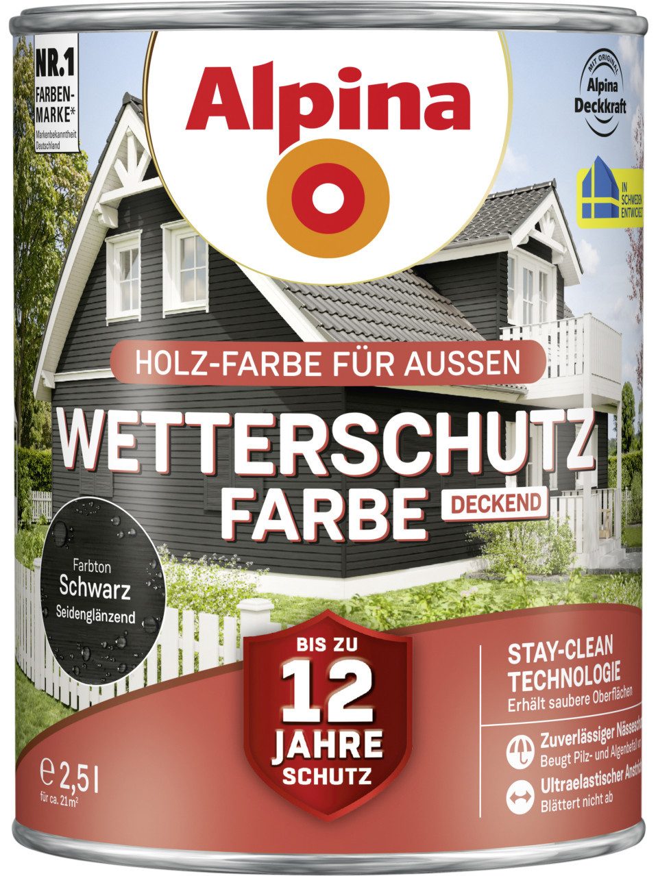 Alpina Holzschutzlasur Alpina Wetterschutzfarbe 2,5 L schwarz