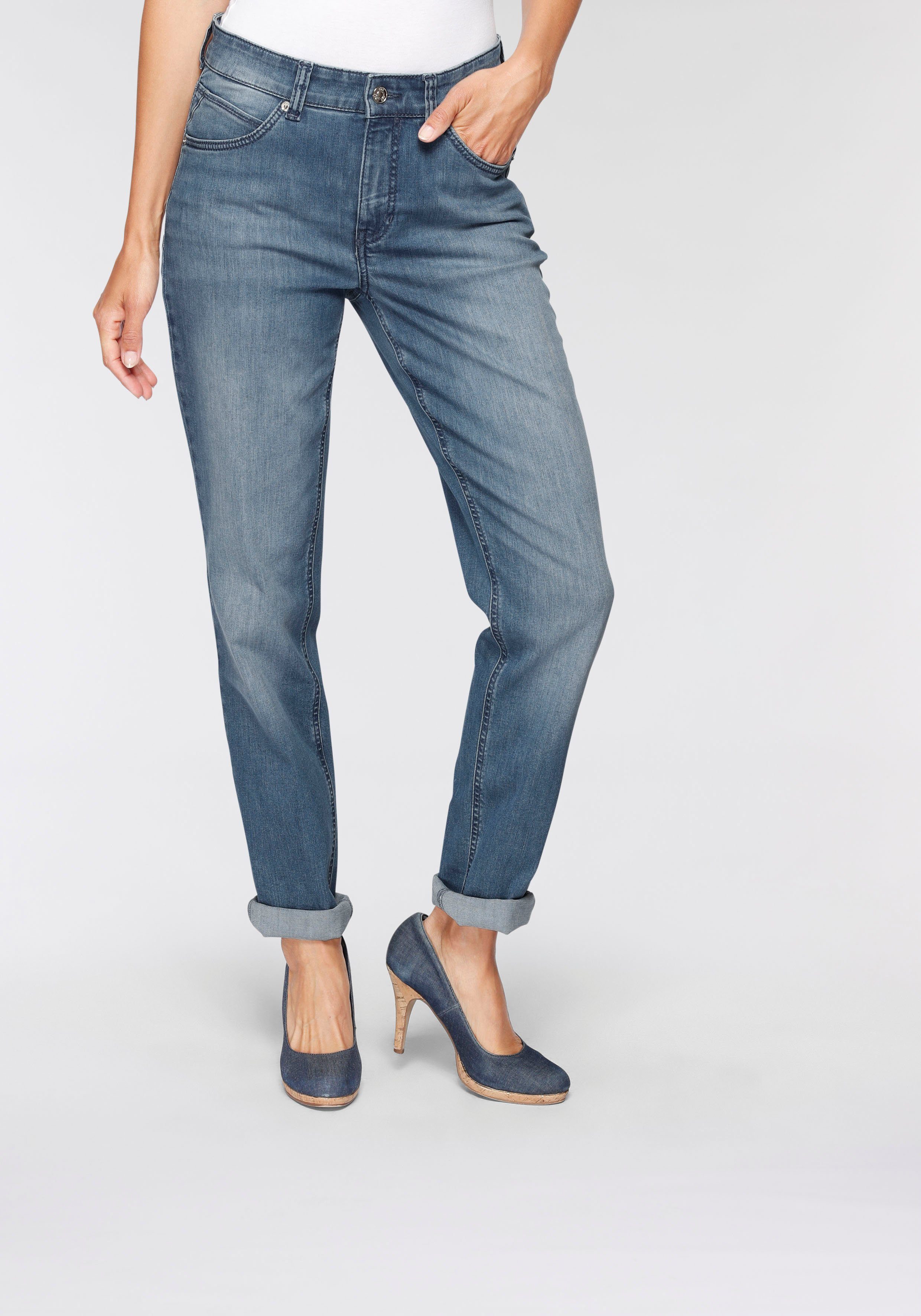 Melanie Gerade MAC geschnitten wash mid main blue Stretch-Jeans