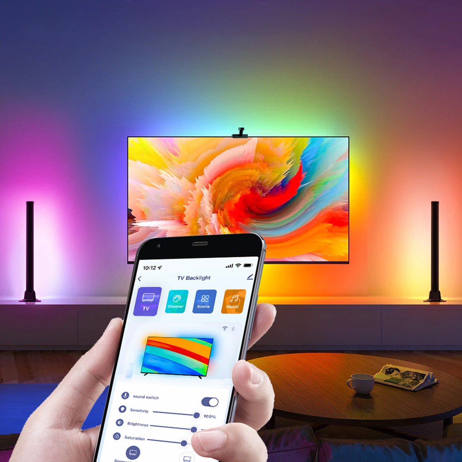 feinlux LED Stripe Stripe LED TV-Hintergrundbeleuchtung, Smart LED-Lightbar, APP, RGBIC-Effekt, 3.4m