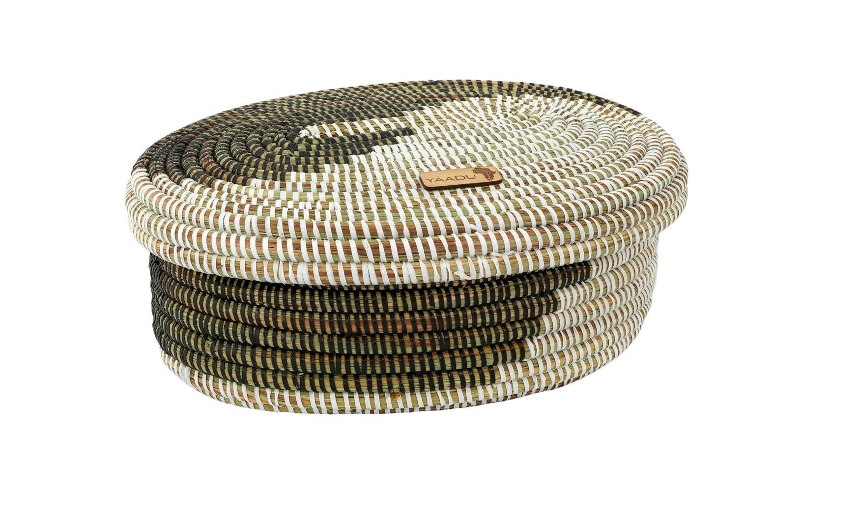 YAADU Brotkorb geflochtener Aufbewahrungskorb mit Deckel, Multifunktionskorb, 32x24cm - Handgefertigt in Afrika aus traditioneller Flechtkunst