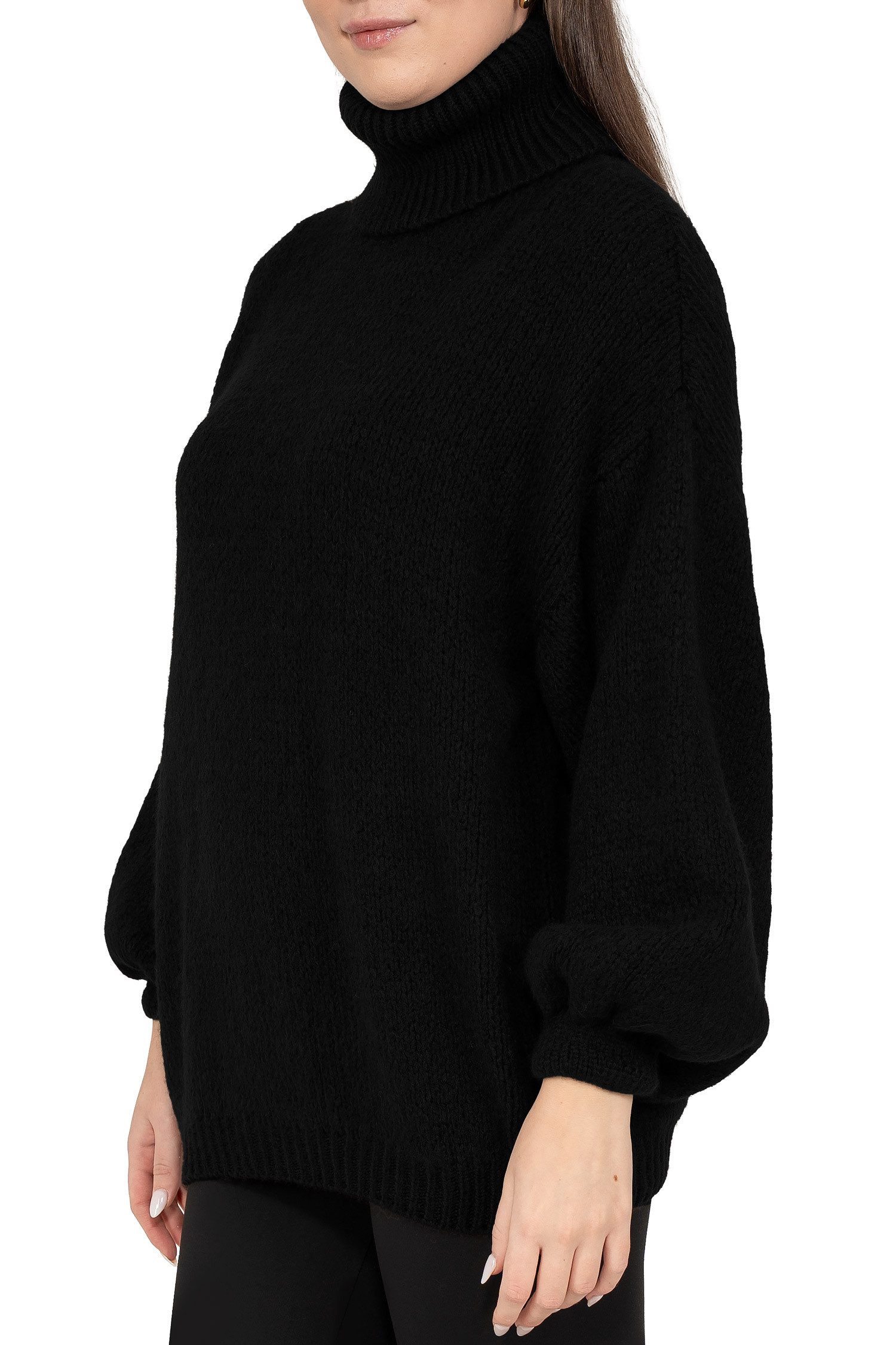 Reichstadt Rollkragenpullover Damen Relaxed Fit Pullover mit Rollkragen 25RSW090 (1-tlg) Auffällige Ballonärmel und Rippabschlüsse