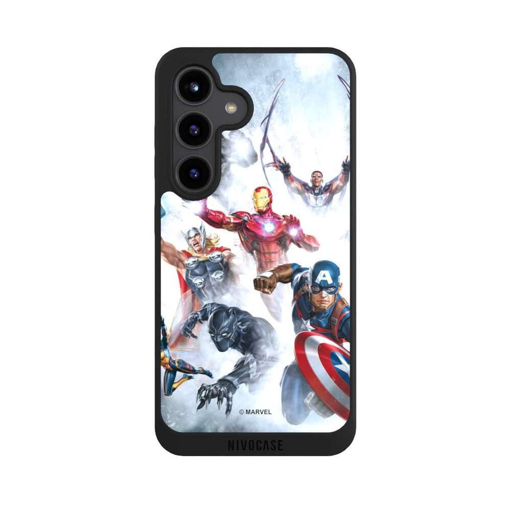 NIVOCASE Handyhülle Marvel The Avengers Offizielles Lizenzprodukt Avengers Jumping at You, Samsung Galaxy S24 Handyhülle Hülle NIVOpure Case Schwarz