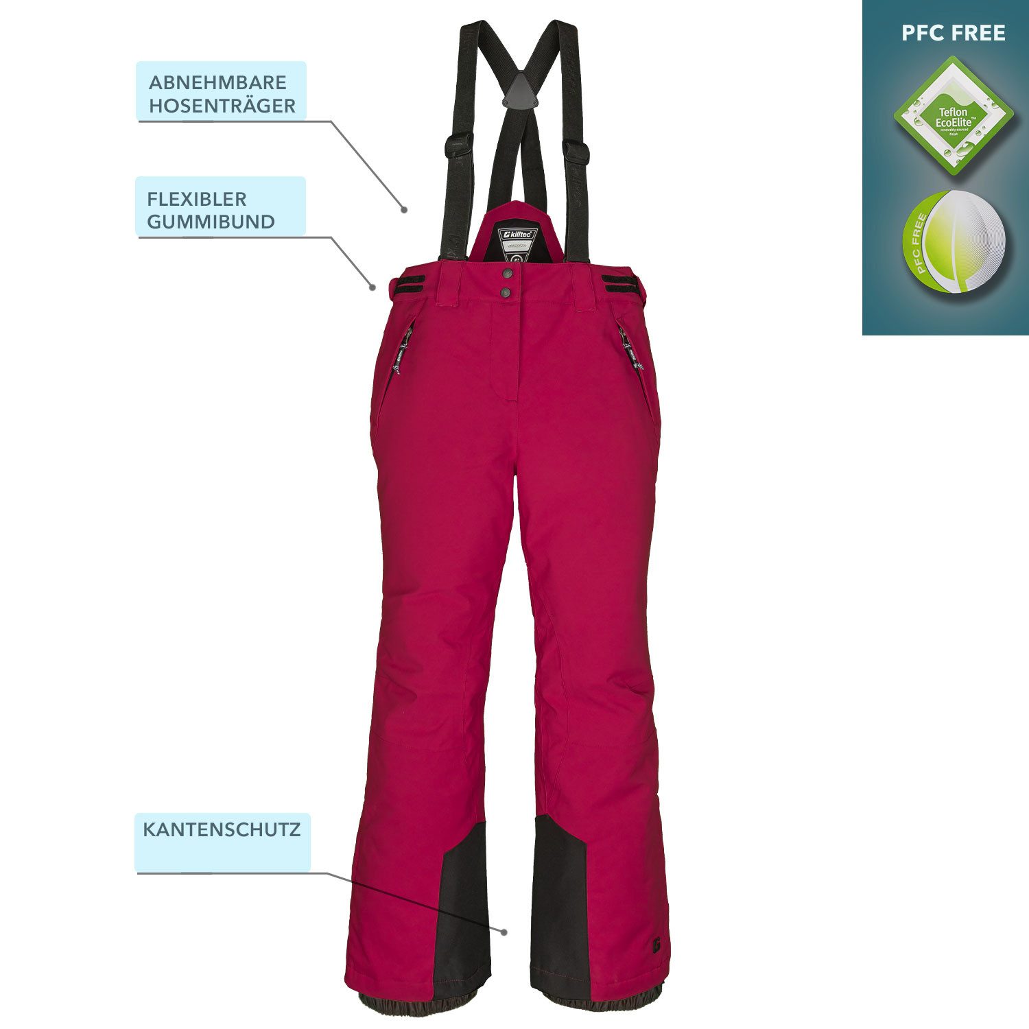 Killtec Skianzug Mädchen Skijacke pink gemustert + Skihose bordeaux, verschweißte Nähte – Bild 5 von 5