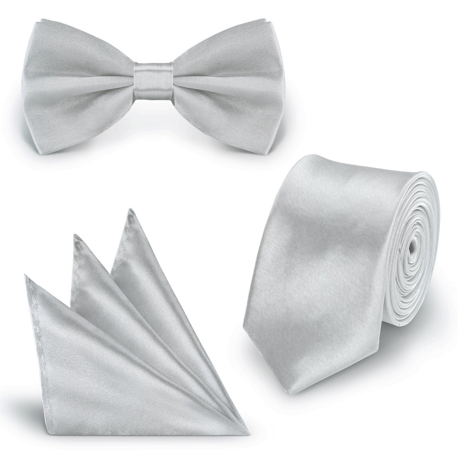 StickandShine Krawatte Krawatte Fliege Einstecktuch SET 3 Teilig Uni Polyester 5 cm Breite (Krawatte Fliege und Einstecktuch, Spar-SET, 3 Teilig) SET Uni