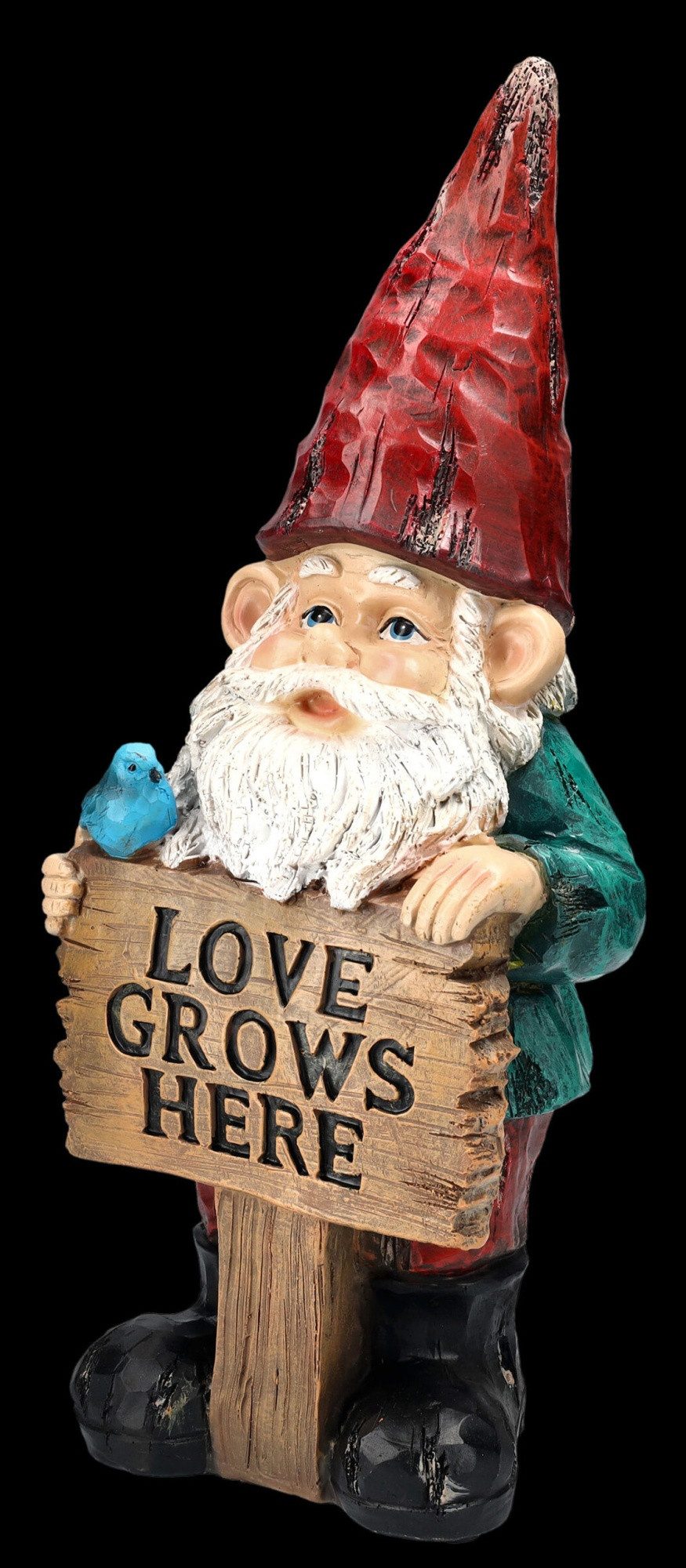 Figuren Shop GmbH Gartenzwerg Gartenzwerg Figur - Love Grows Here - Gartenfigur Zwerg Liebe Deko