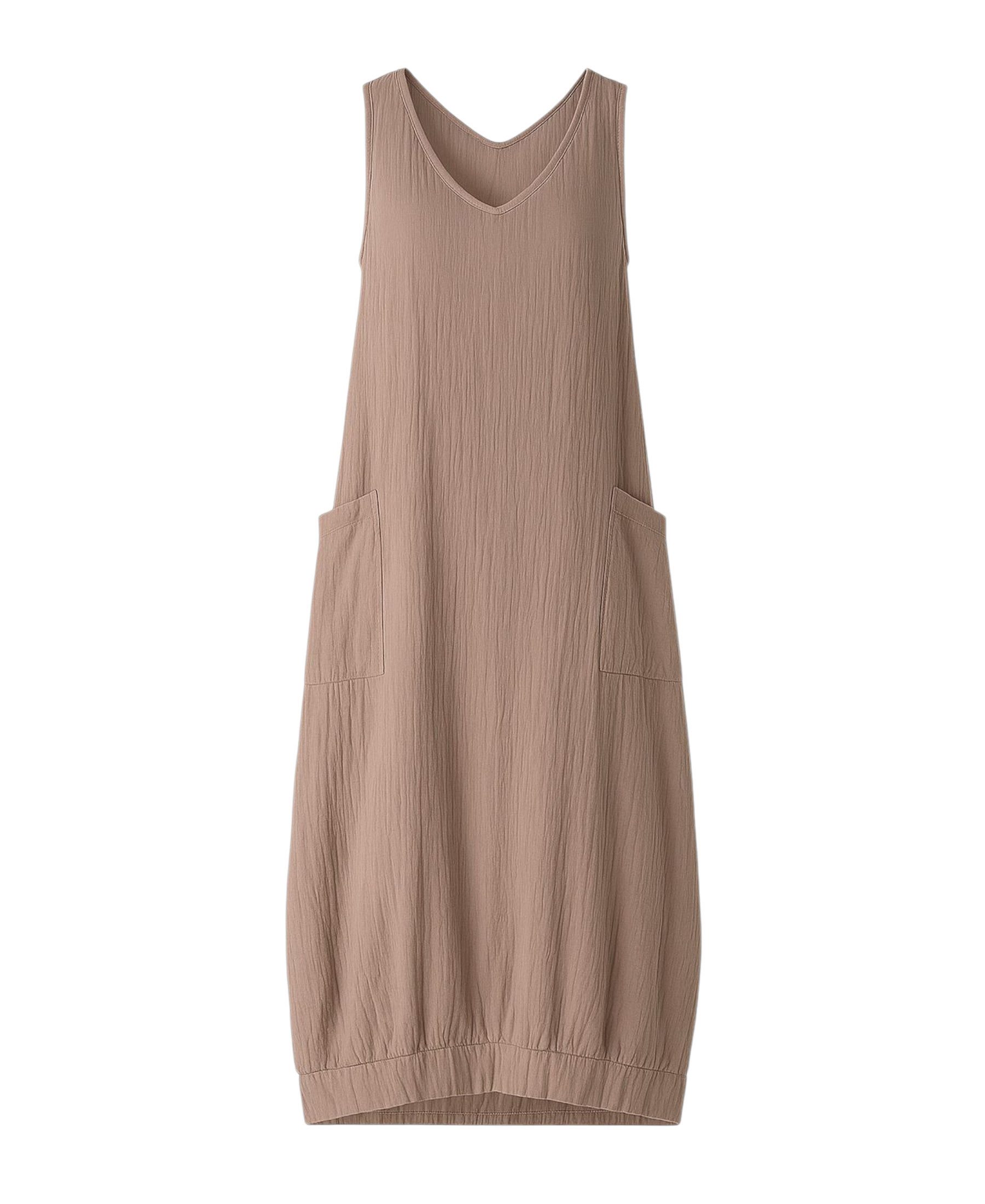 WENOR Sommerkleid Damen Musselin Strandkleid ärmellos 100 % Baumwolle mit Taschen Ballon-Saum, große Taschen, Einheitsgröße