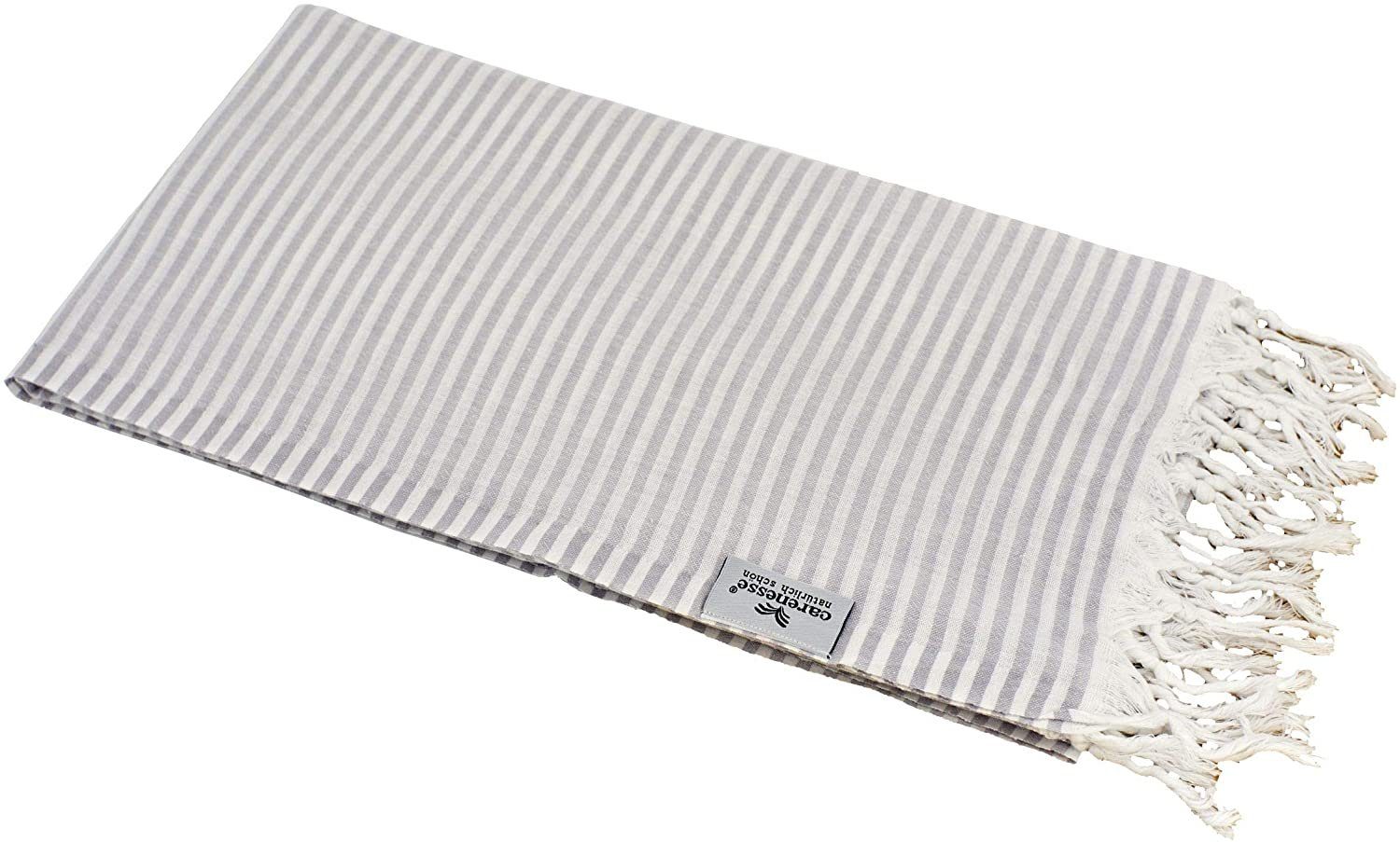 Carenesse Hamamtuch Streifen grau 90 x 180 cm leichtes Handtuch Pestemal Fouta Strandtuch, Baumwolle (1-St), sehr leichtes Hamam Handtuch extrem kleines Packmaß für Backpacker