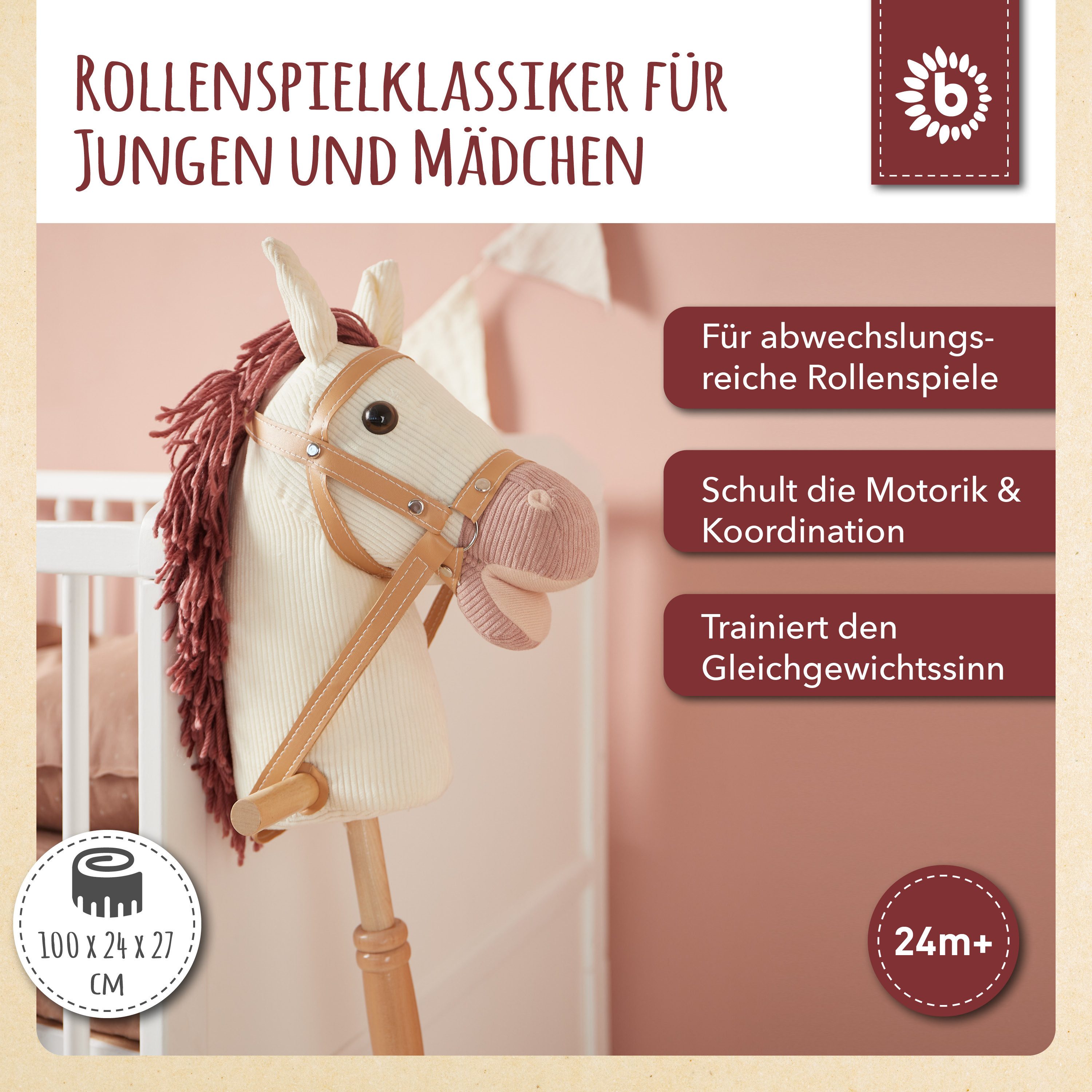 BIECO Steckenpferd Steckenpferd Kinder Hobby Horse Pferde Steckentier Holz Pferd Stock