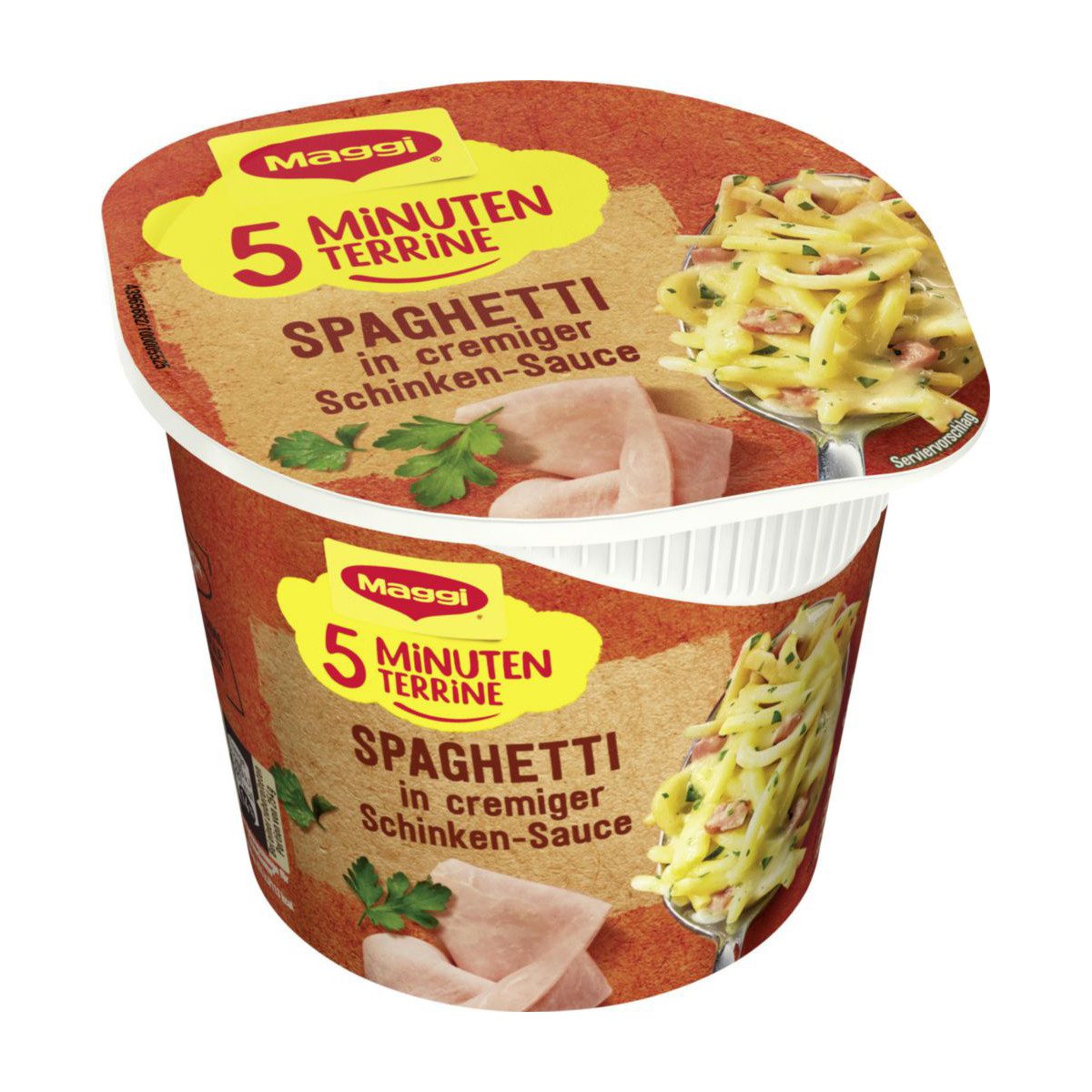 MAGGI Fertiggericht, Maggi 5 Minuten Terrine Spaghetti in cremiger Schinken Sauce 64g
