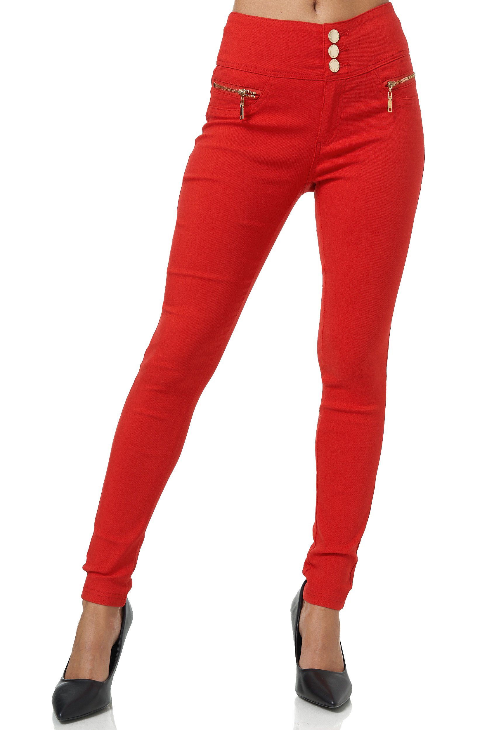 Elara High-waist-Jeans Elara Damen Stretch High Jeggings Waist Hose Rot (1-tlg)