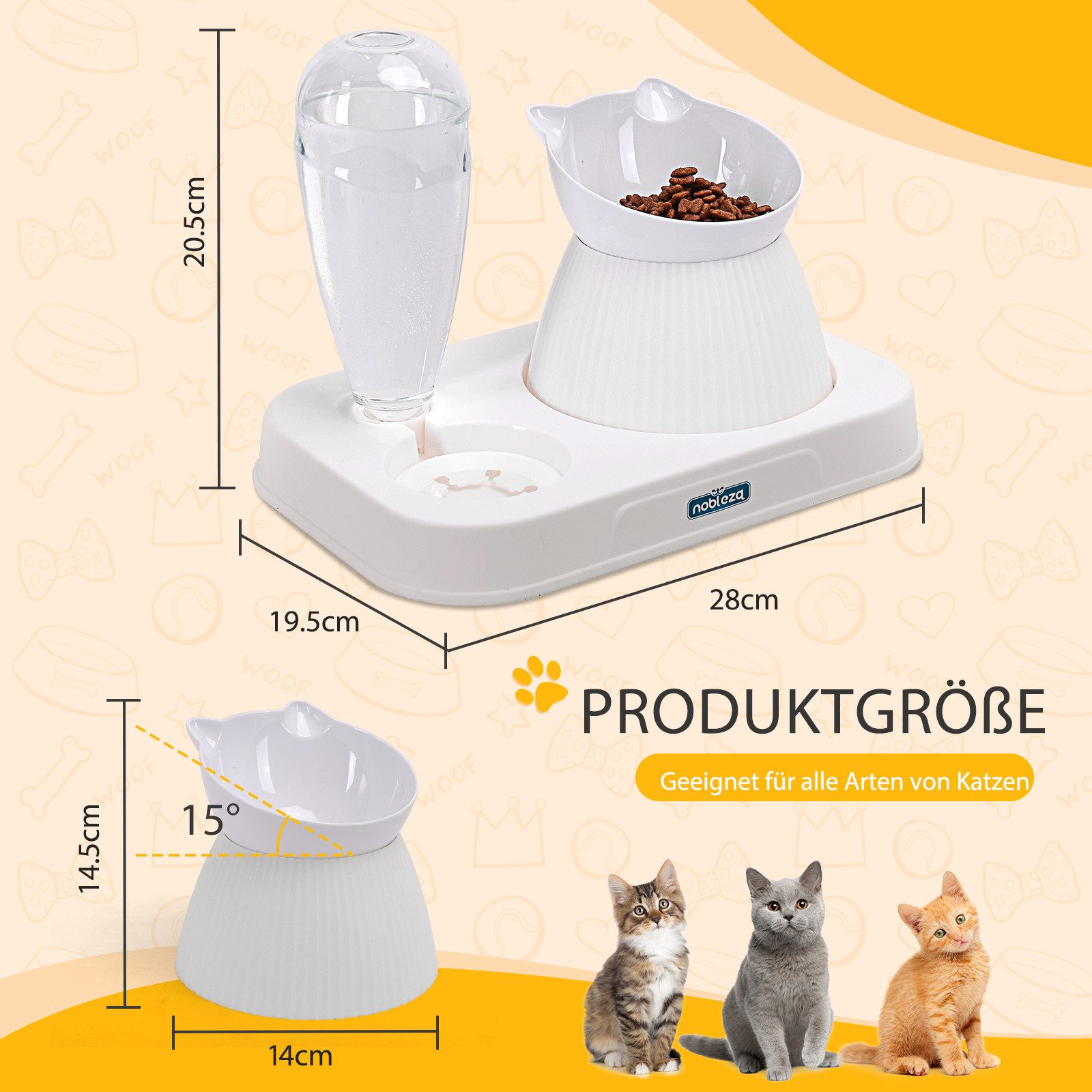 nobleza Futterstation 2 in 1 Katzennapf-Set, mit Automatischer Wasserflasche