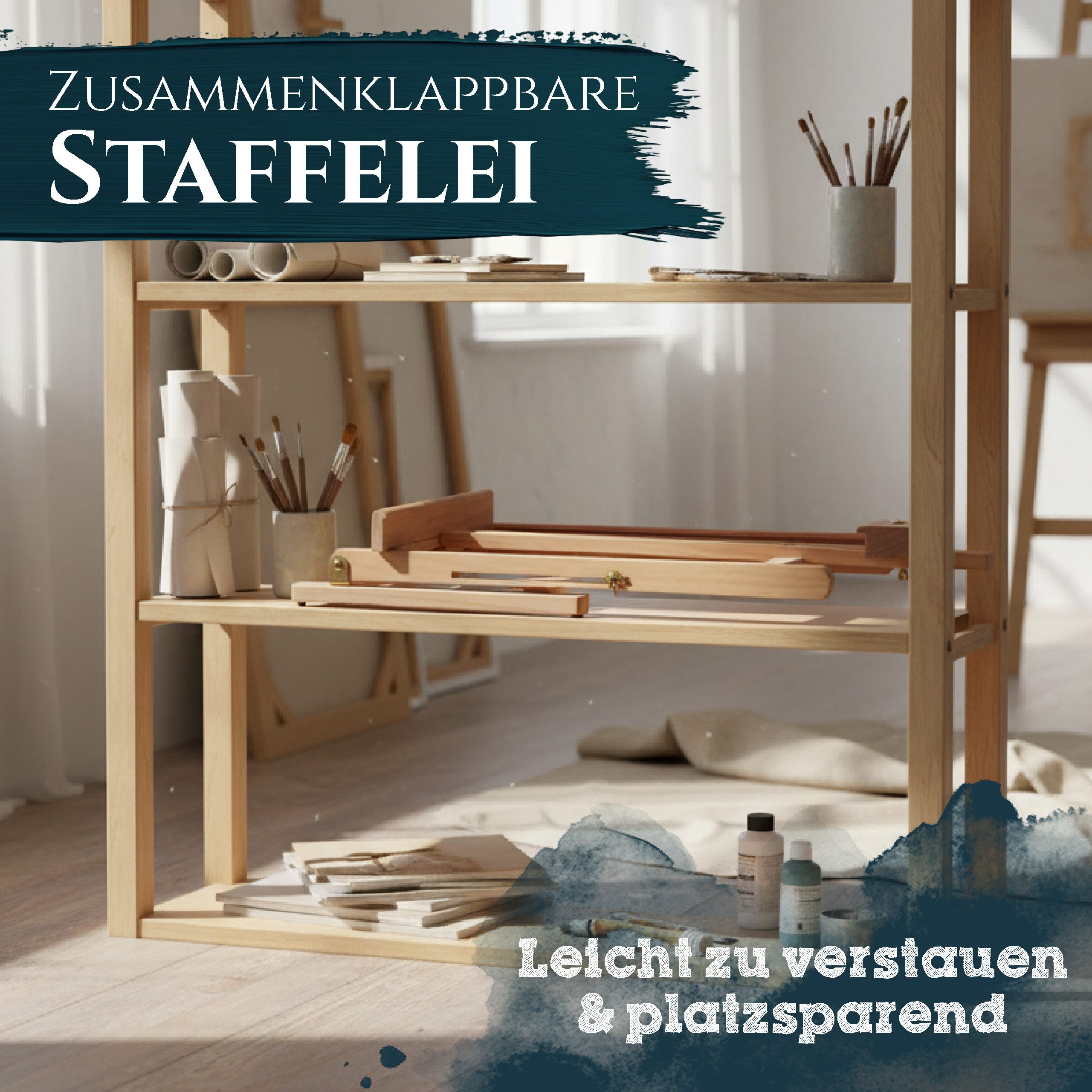 Artina Staffelei Holz Tischstaffelei für Keilrahmen bis zu 57cm Metz, Malstaffelei Holz stabil – Staffelei Buchenholz für Hochzeiten, Präsen
