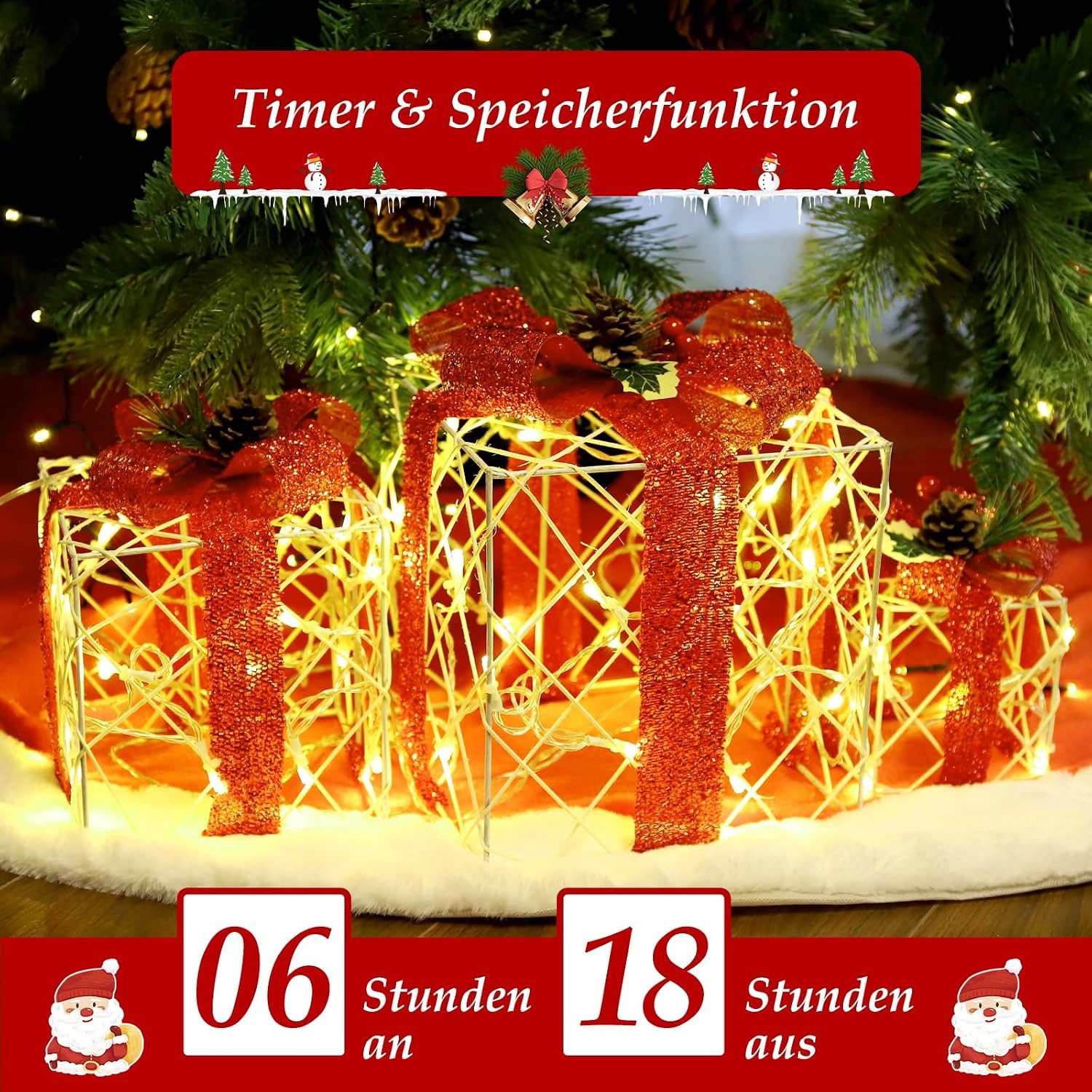 Salcar LED-Lichterkette 3er Set LED Geschenkbox Weihnachten Dekoration Lichter Weihnachtenbox, 48 LED Beleuchtete 8 Modes Weihnachts Beleuchtung Weihnachtsdeko – Bild 3 von 5