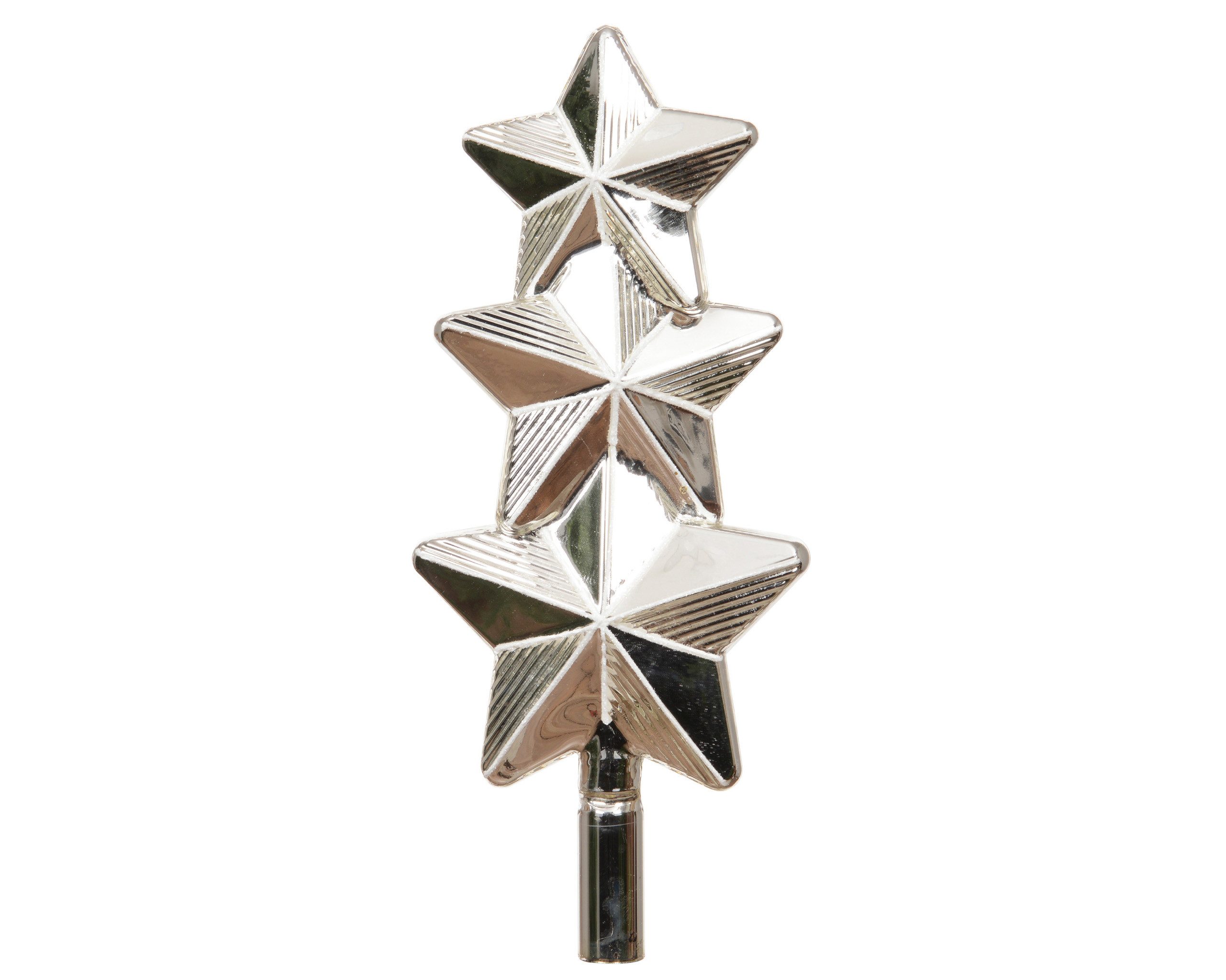 Kaemingk Christbaumspitze, Christbaumspitze Glas 27cm Sternen Motiv mit Glitzer Silber