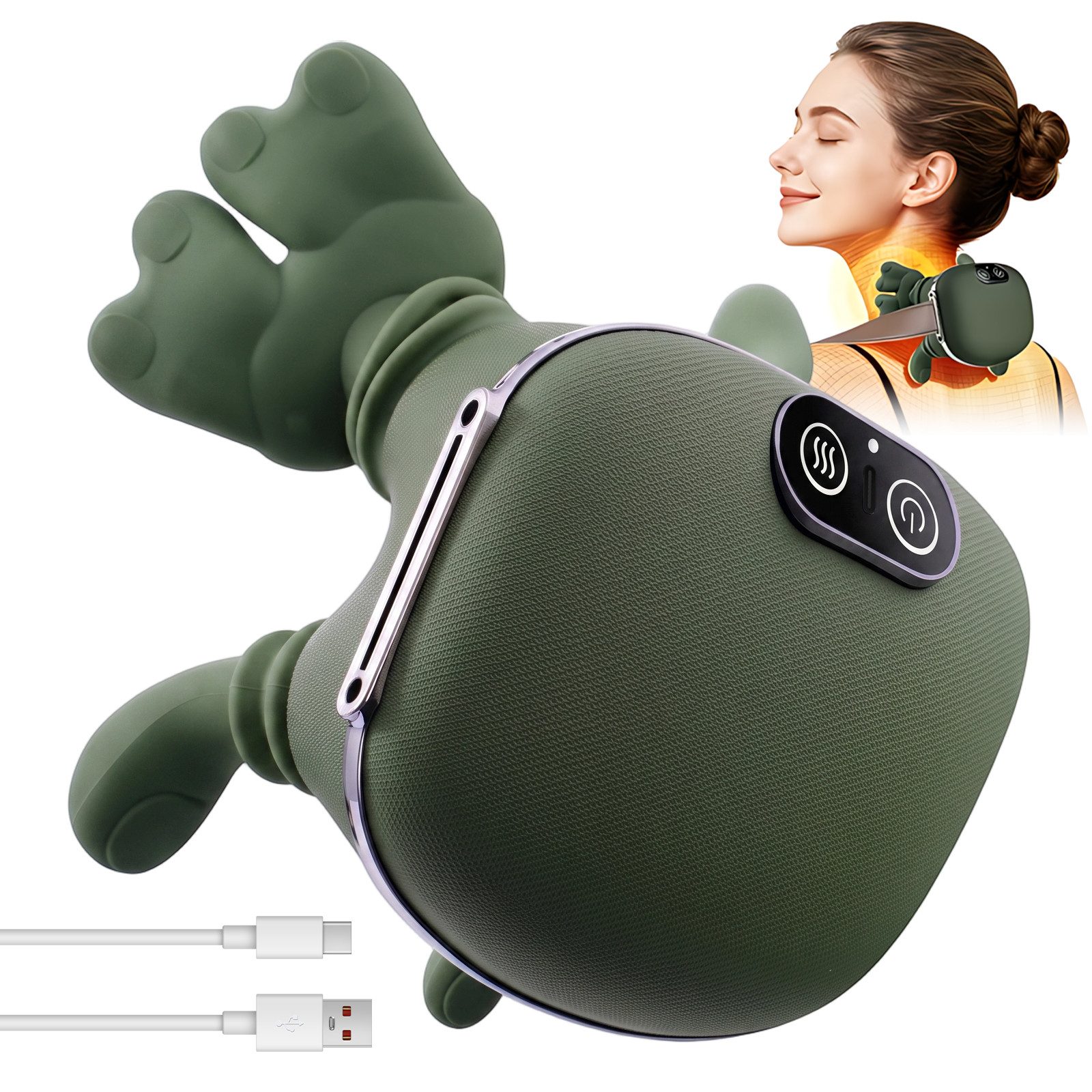 AKKEE Nacken-Massagegerät 4D Nackenmassagegerät Mit Wärme, Timer, Kabellos, 3 Massagestufen 2 Temperaturstufen für Nacken,Zuhause,Büro,Reisen