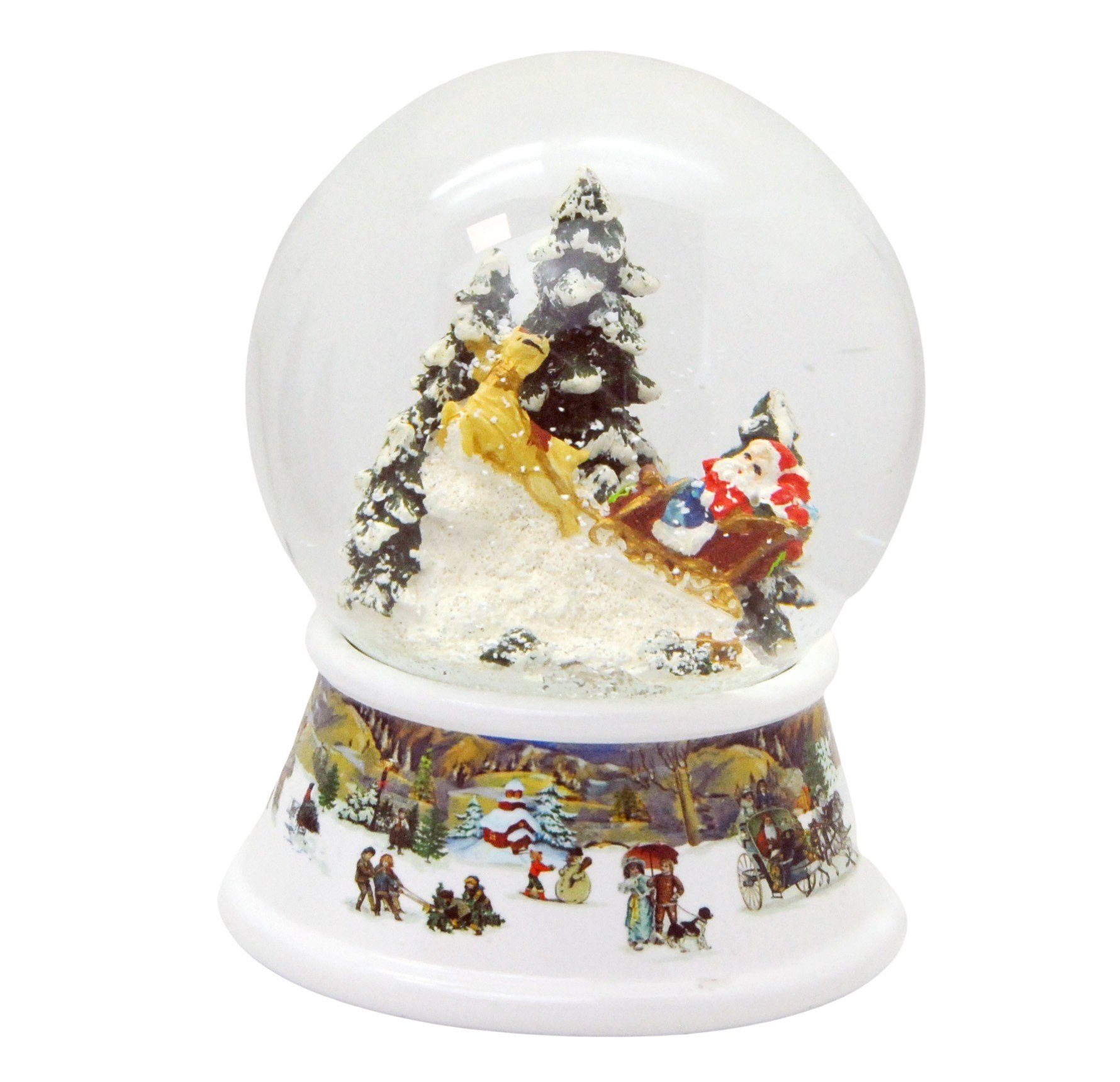 Santa Classic Schneekugel Spieluhr auf MINIUM-Collection Schlitten fährt Line 100mm breit