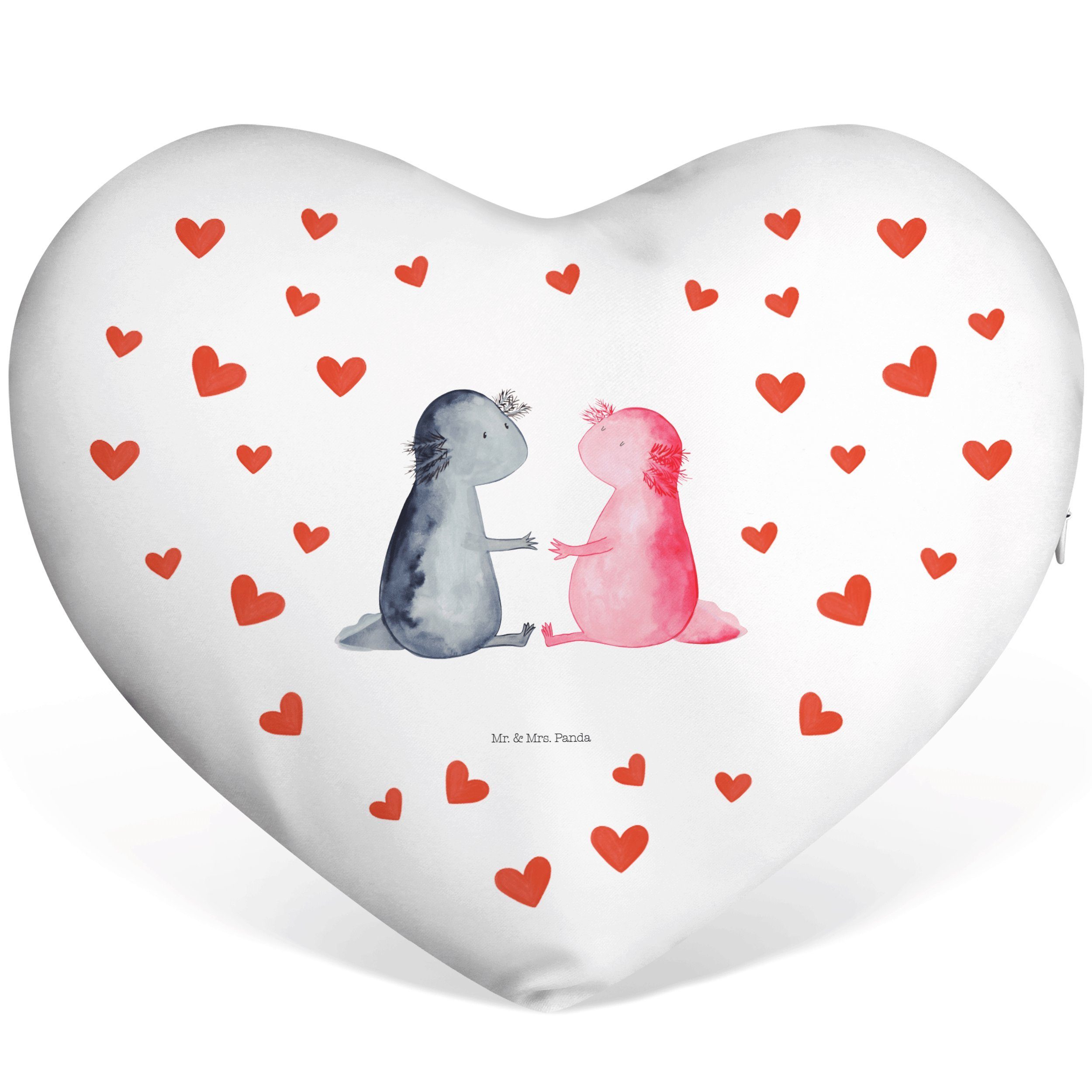 Liebesbeweis, Axolotl Liebe Kissen, Weiß Mr. Herz, Herzform Geschenk, Mrs. & Panda - Dekokissen -
