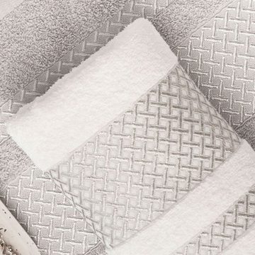 JESSIS TEX Handtuch Set Handtuch EDEL, Baumwolle 4-Tlg. Handtuch Set, Weiß-Silber, (Set, 4-tlg), einfarbiges Handtuch-Set, Baumwolle, 2x Handtuch & 2x Badetuch